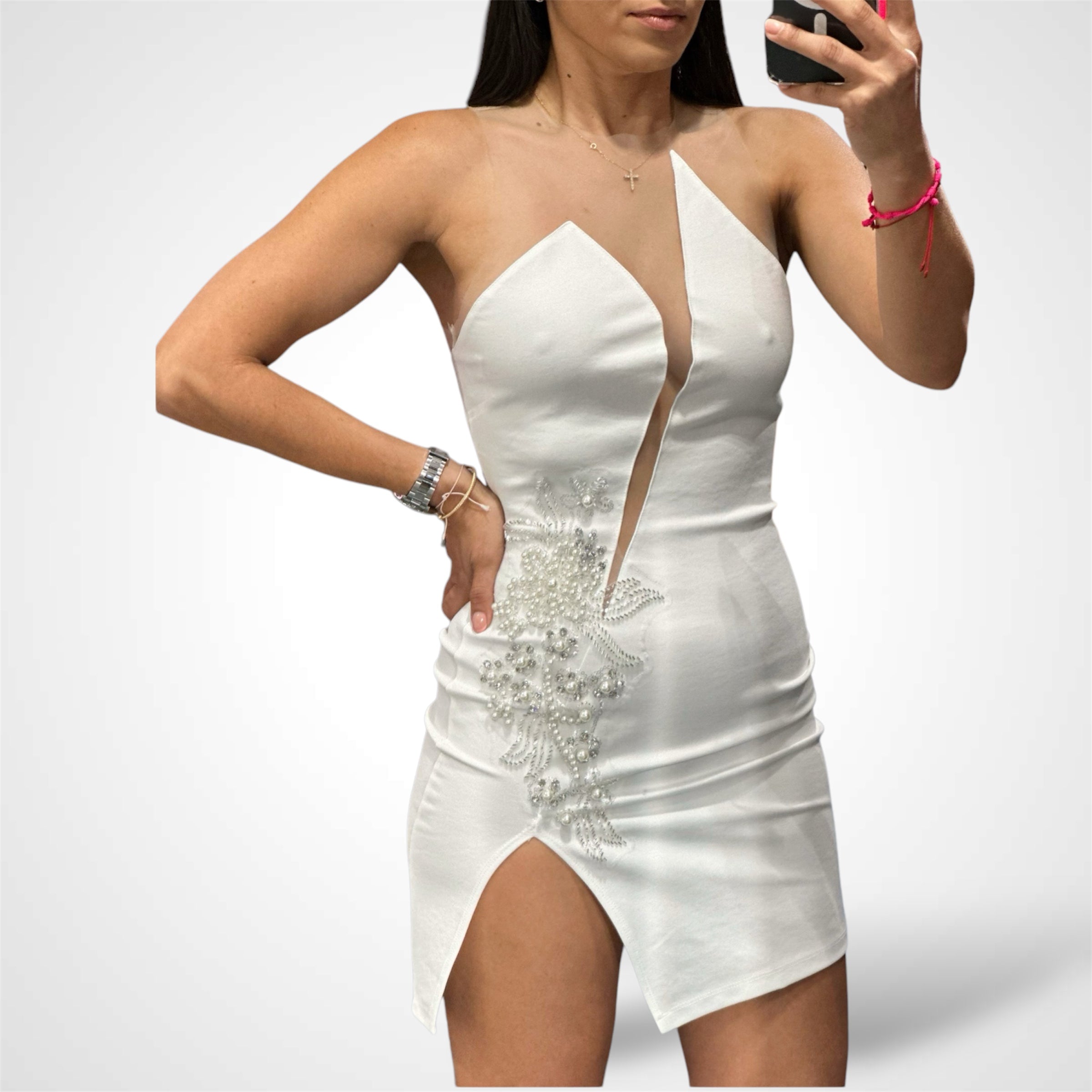 EMBELLISHED APPLIQUE BODYCON DRES-1
