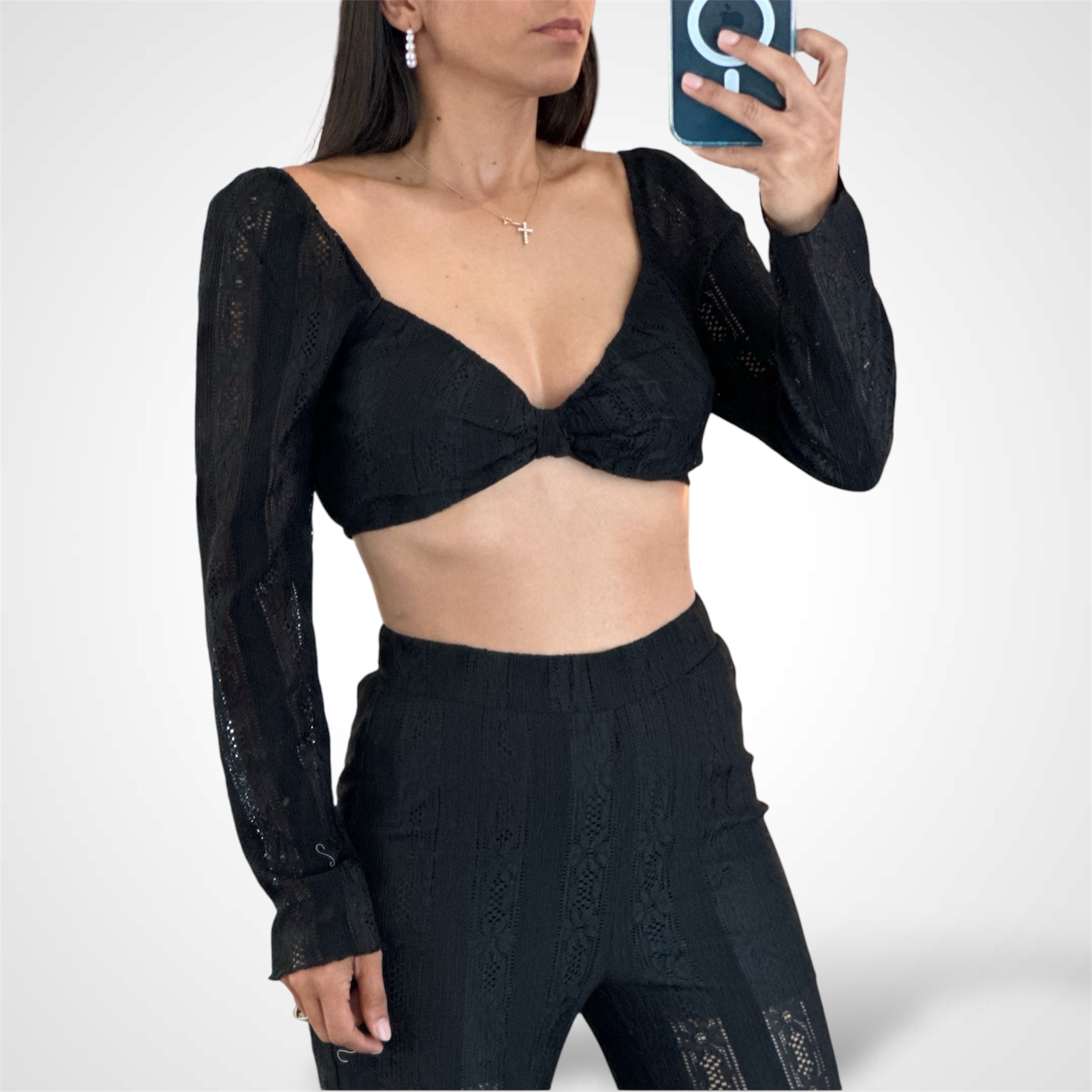 Lace Bow Crop & Pants Set•-2