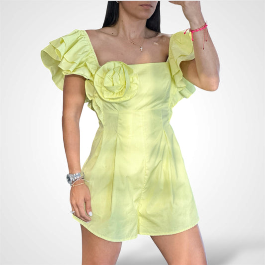 Layered Romper With Rosette Detail