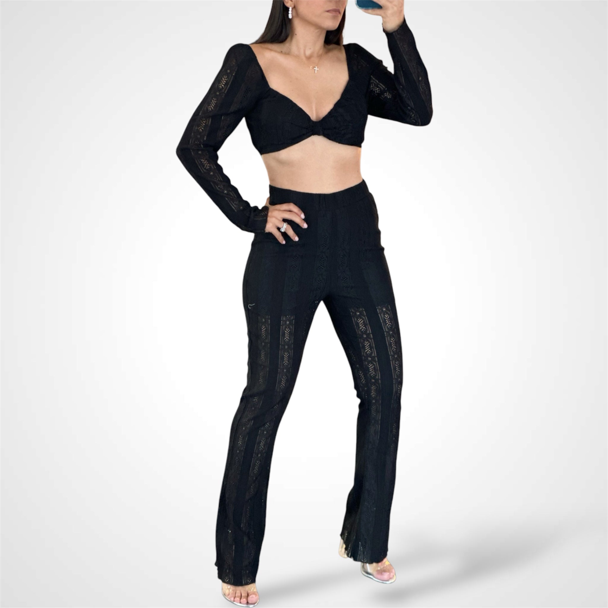 Lace Bow Crop & Pants Set•