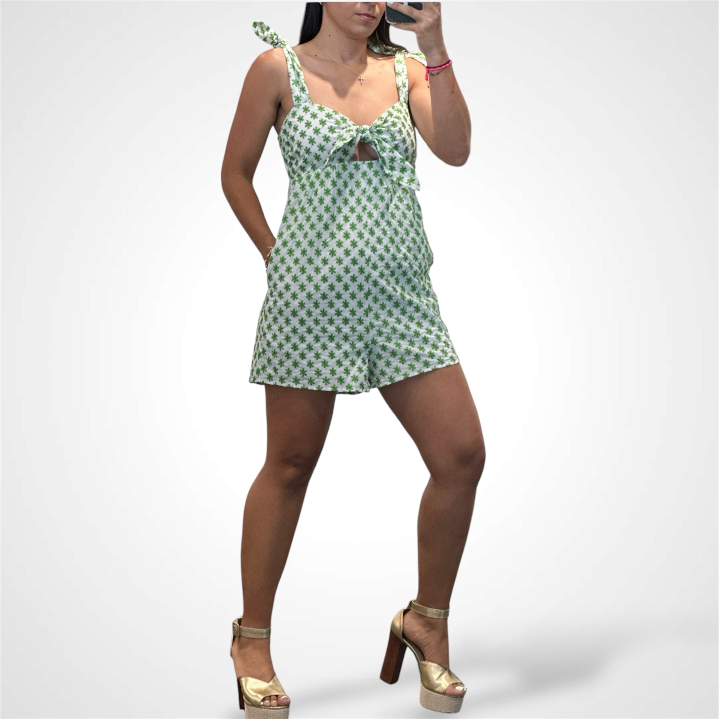 FLORAL EYELET ROMPER WITH TIE DETAILS••-2