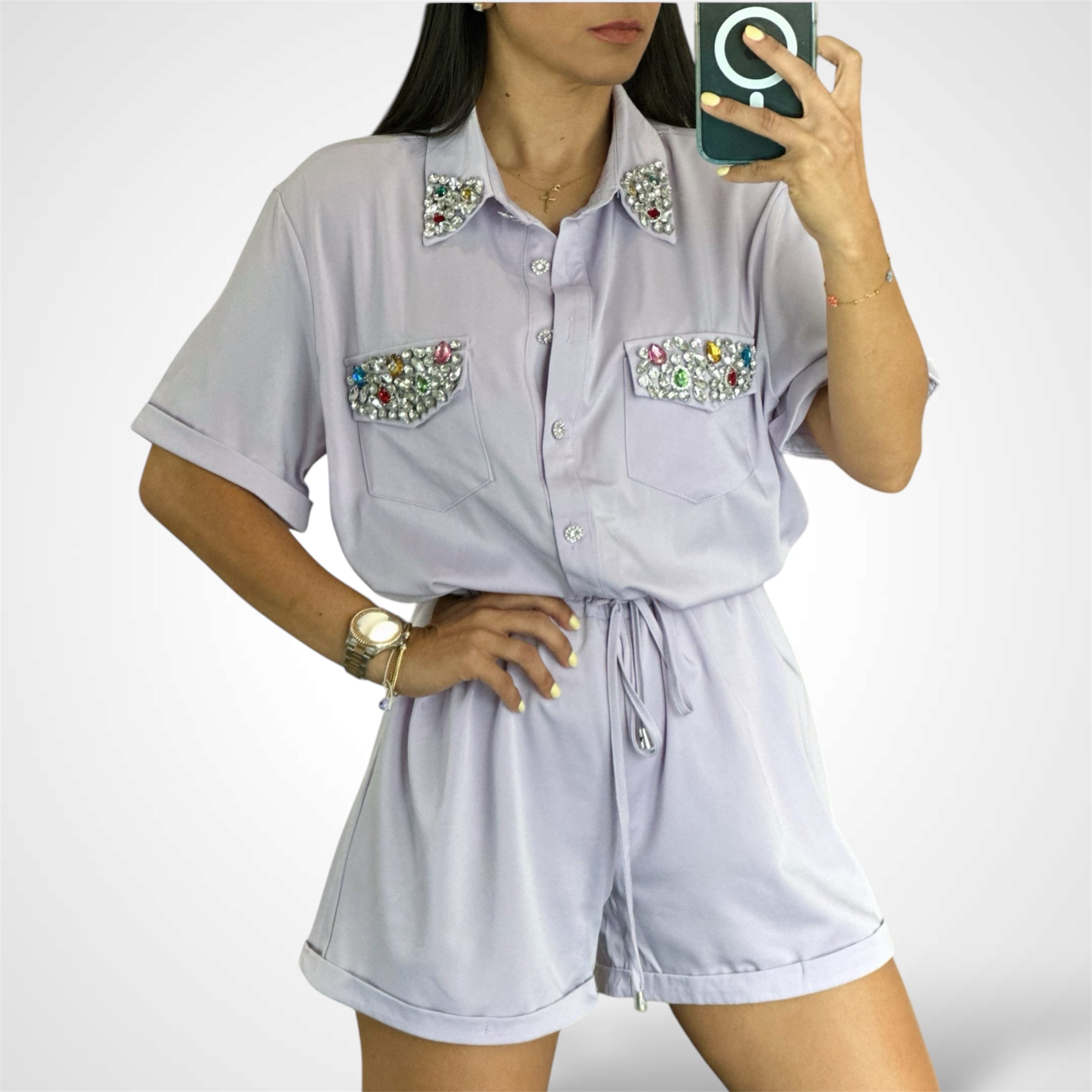 Diamond Collar Romper•