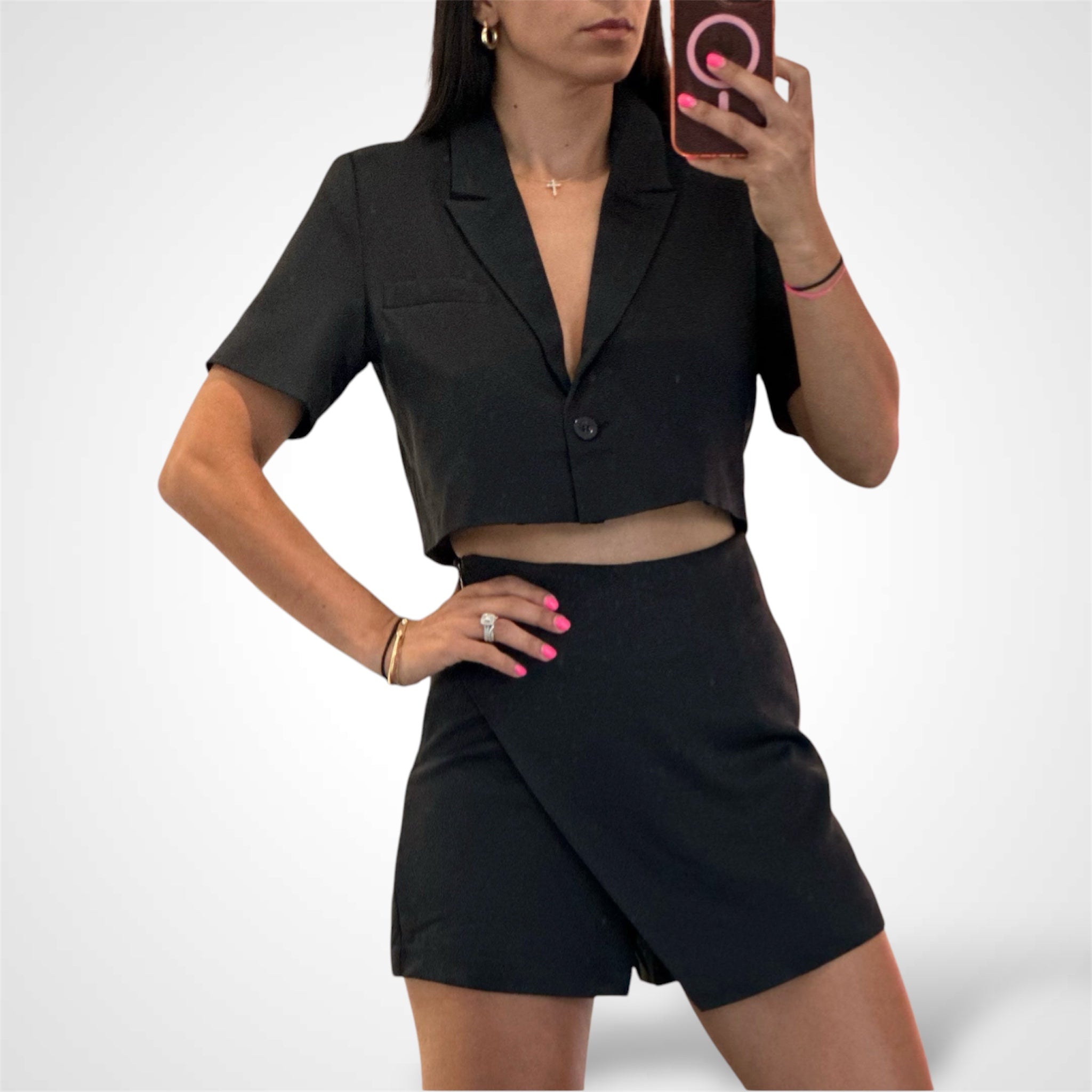 SHORT SLEEVE CROP JACKET AND OVERLAY SKORT SET•-1