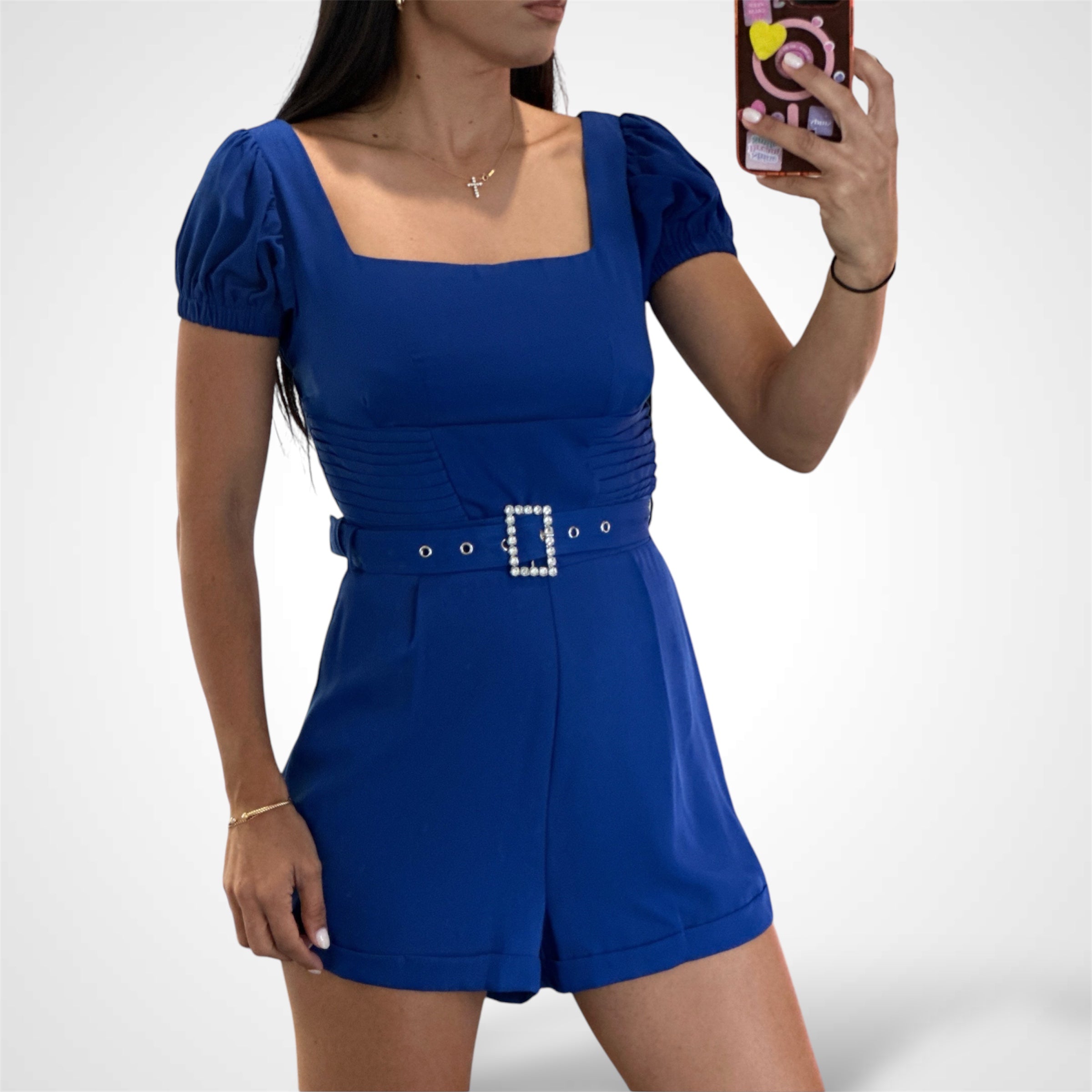 BLUE ROMPER WITH BELT•