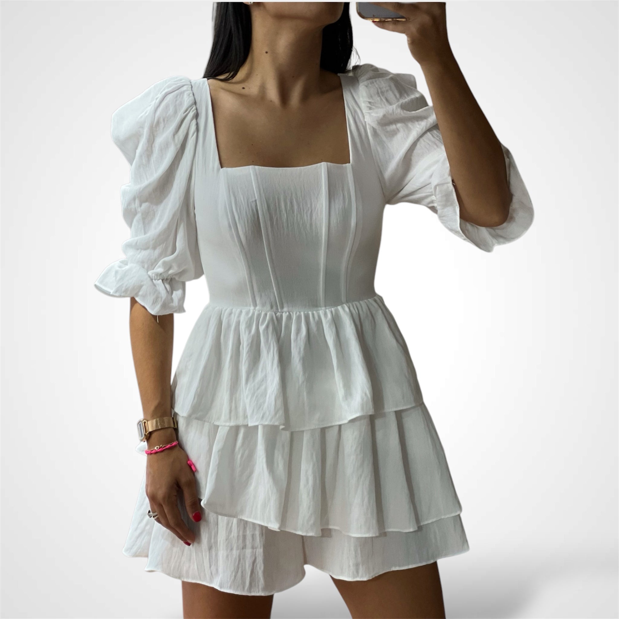 White Puff Ruffle Romper