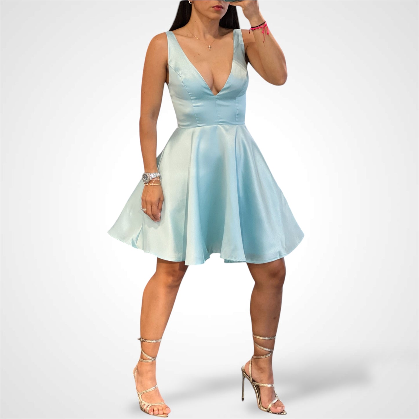 Mini SKATER DRESS WITH POCKETS (Baby blue)
