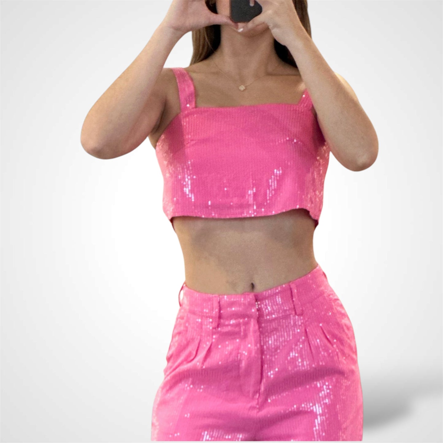 CROP TANK TOP WIDE LEG PANTS SEQUIN SET