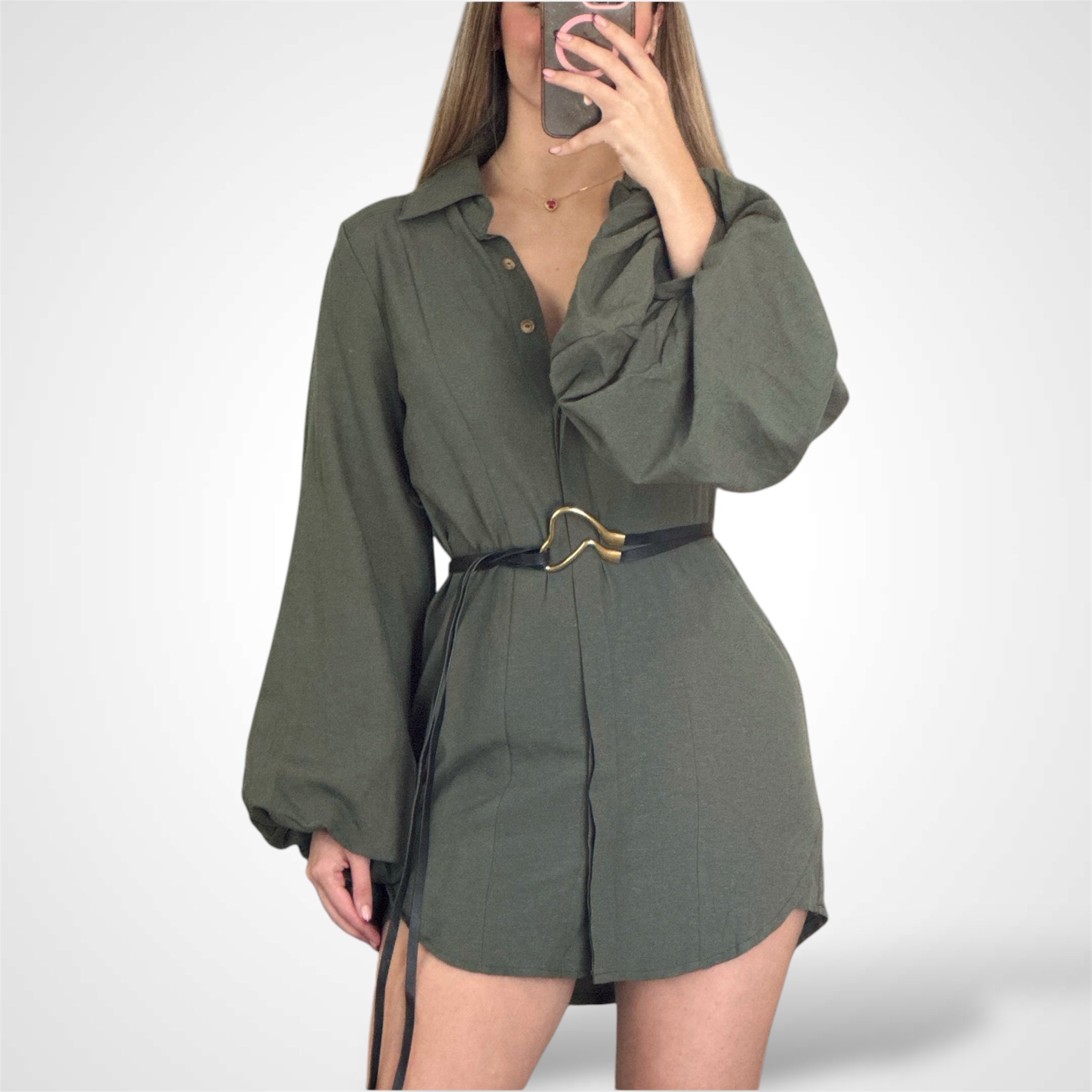 PINTUCK SLEEVE SHIRTDRESS•