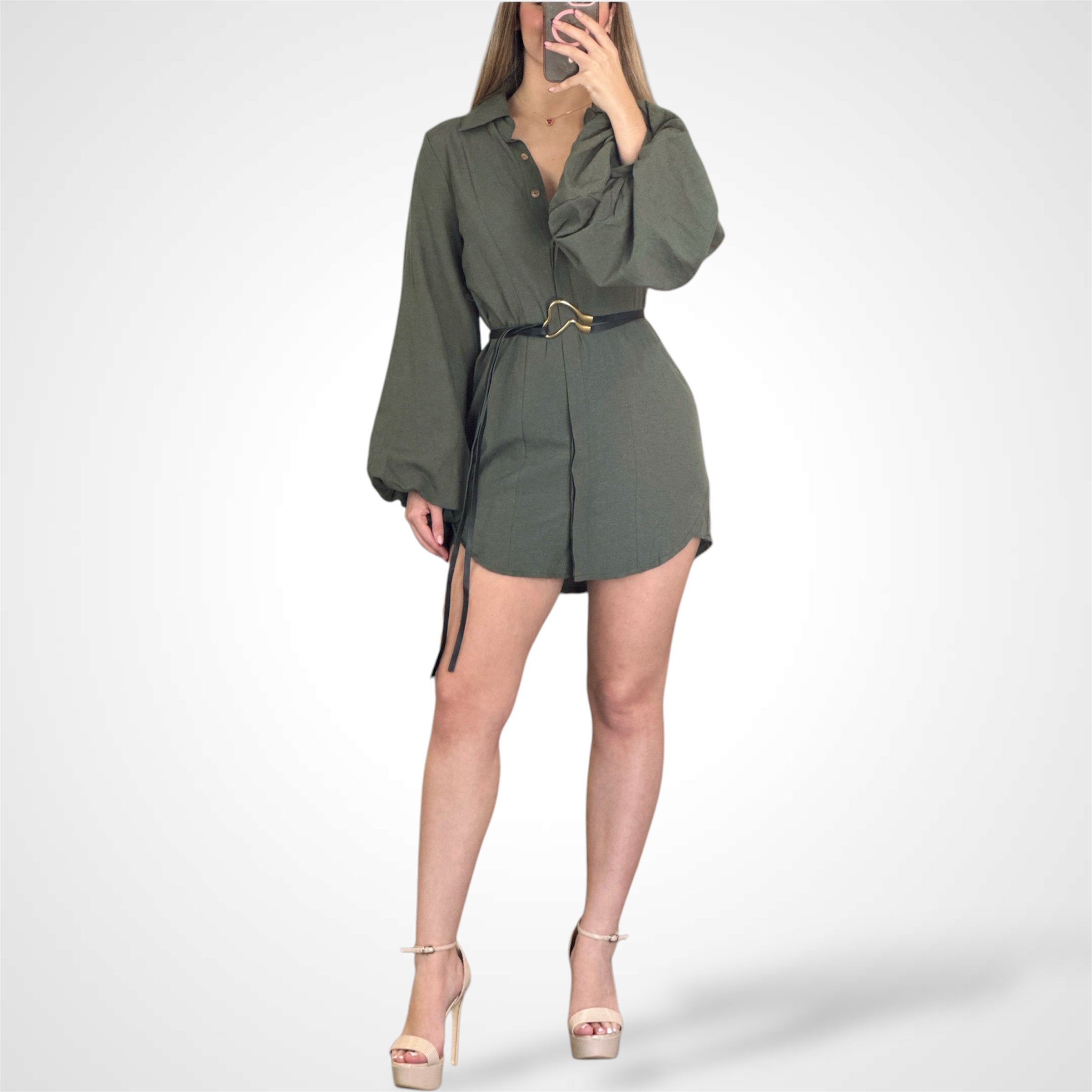PINTUCK SLEEVE SHIRTDRESS•-2