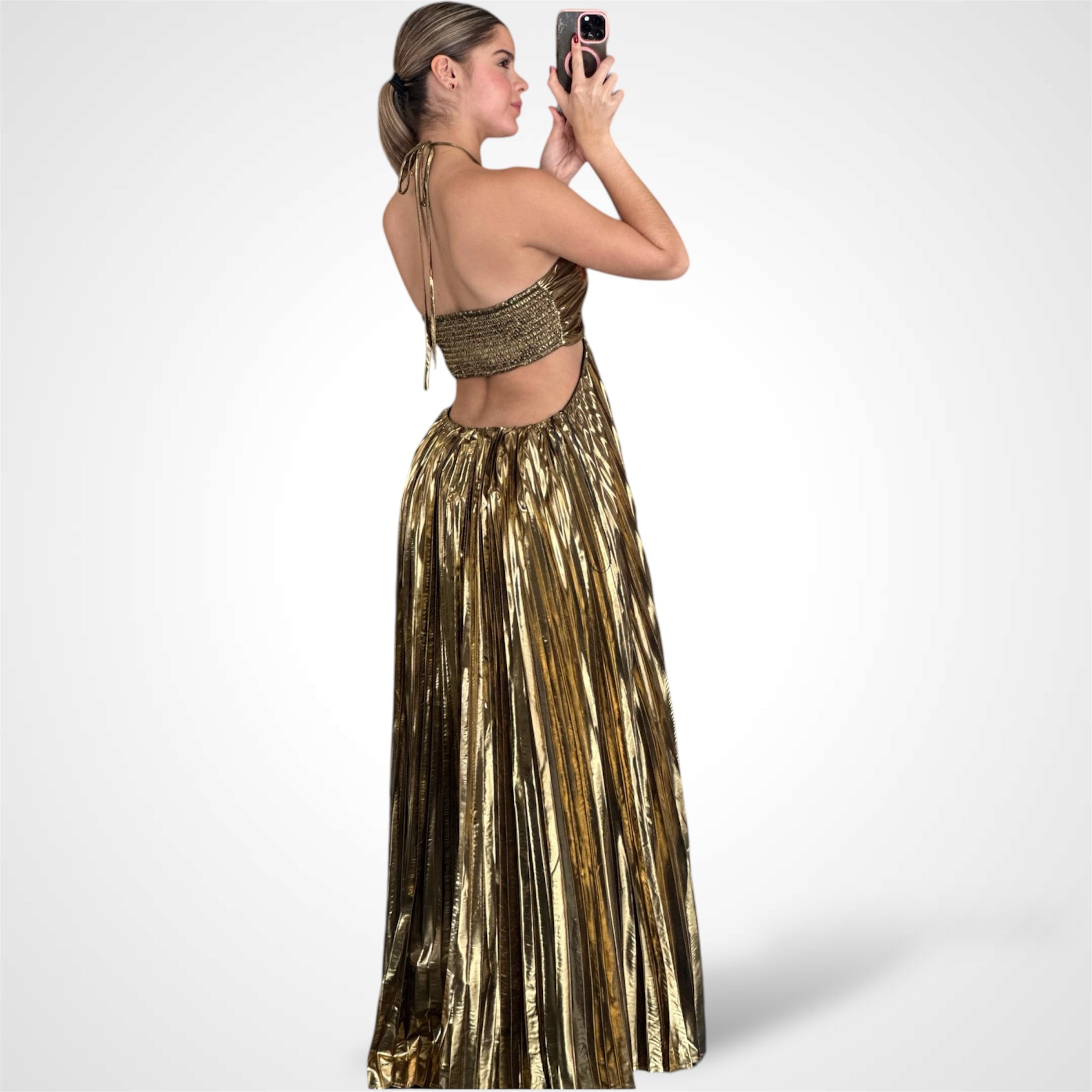 METALLIC PLEAT MAXI DRESS-3