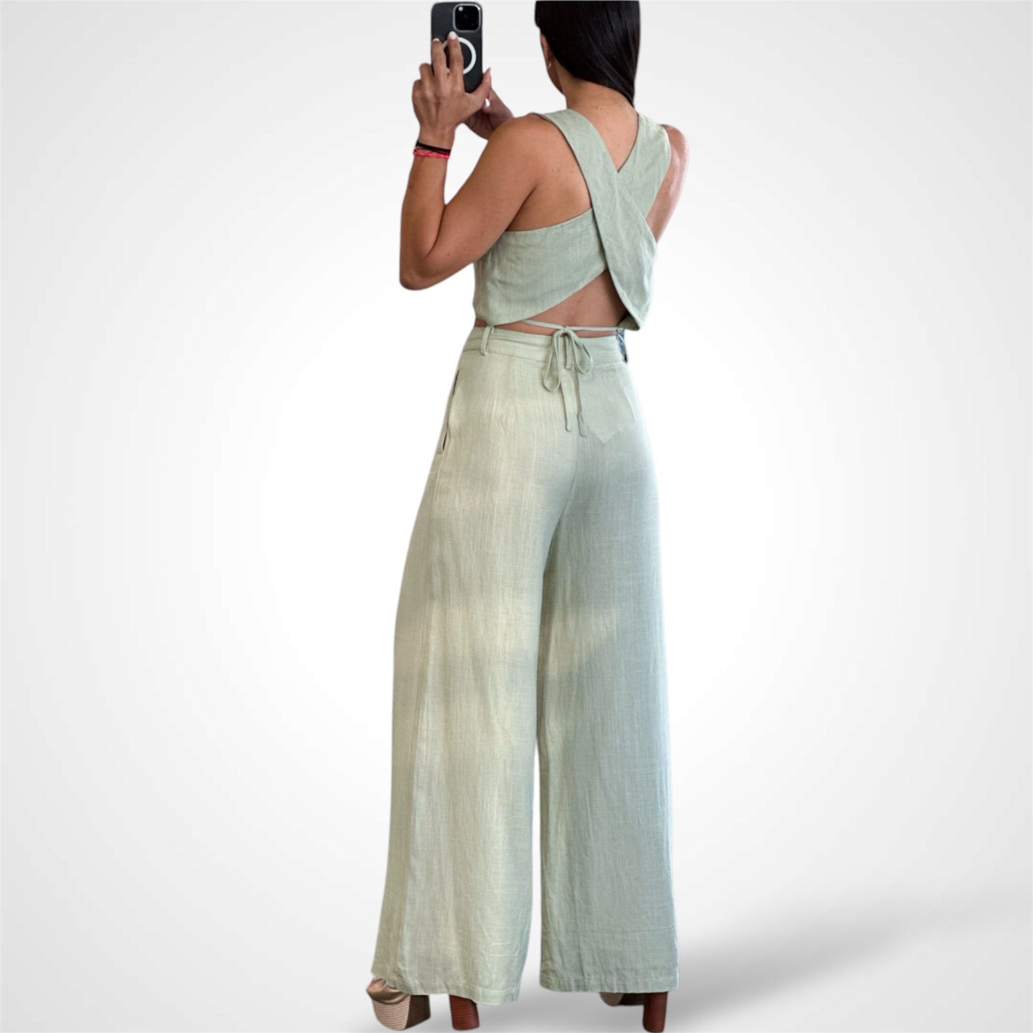 DUSTY SAGE RUCHED TOP & HIGH WAISTED LONG PANTS•*-3
