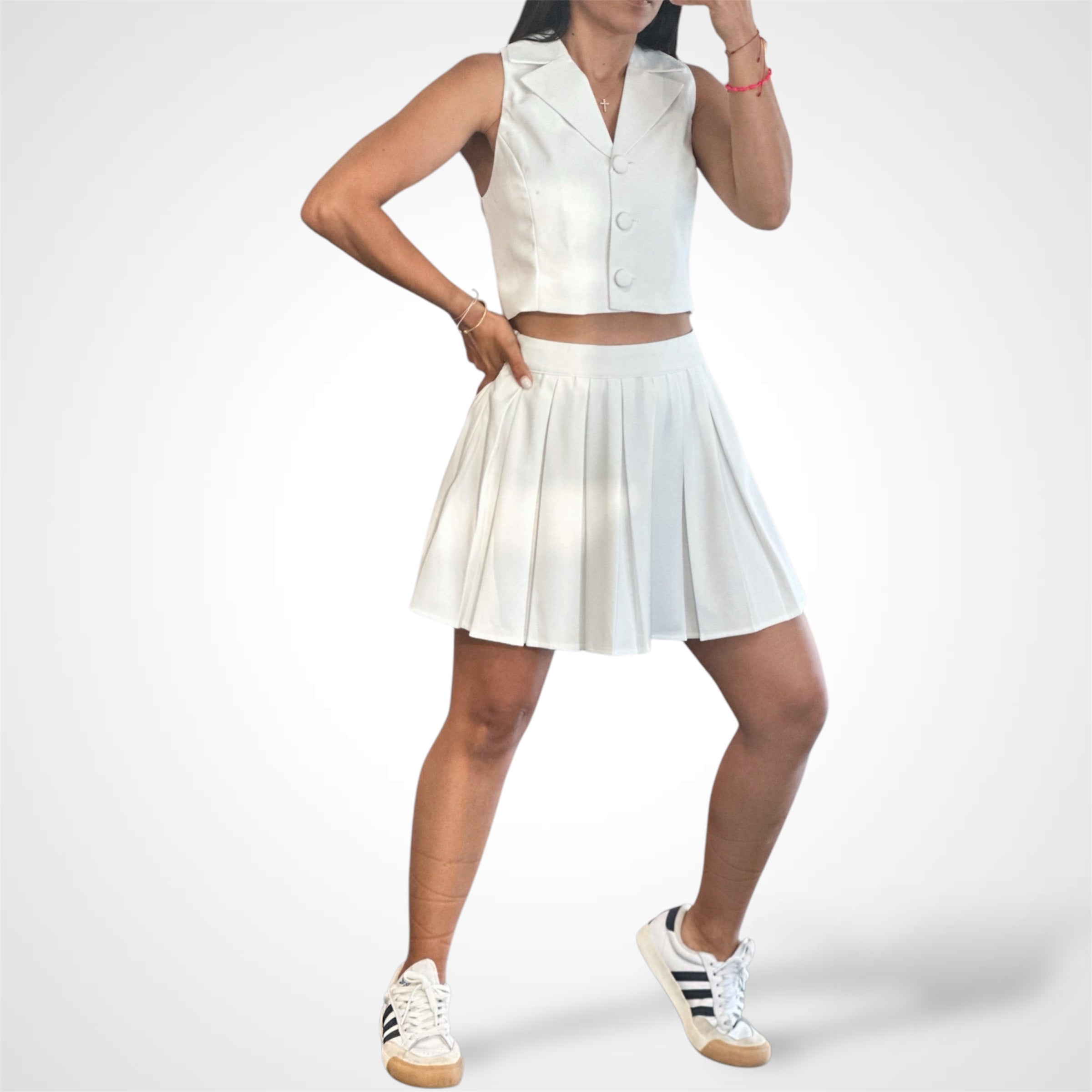 Vest And Pleats Mini Skirt Set•-2
