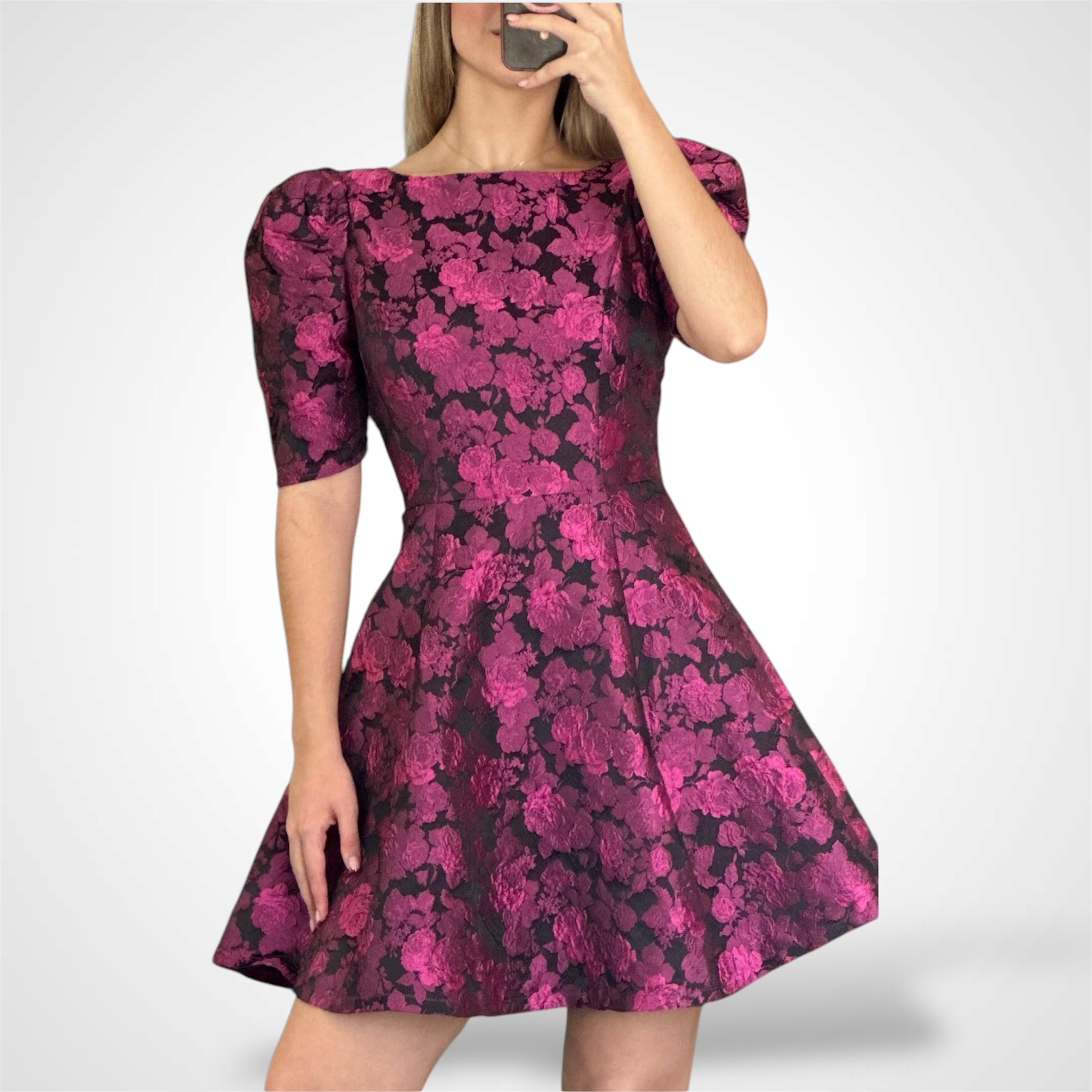 WOVEN JACQUARD MINI DRESS•