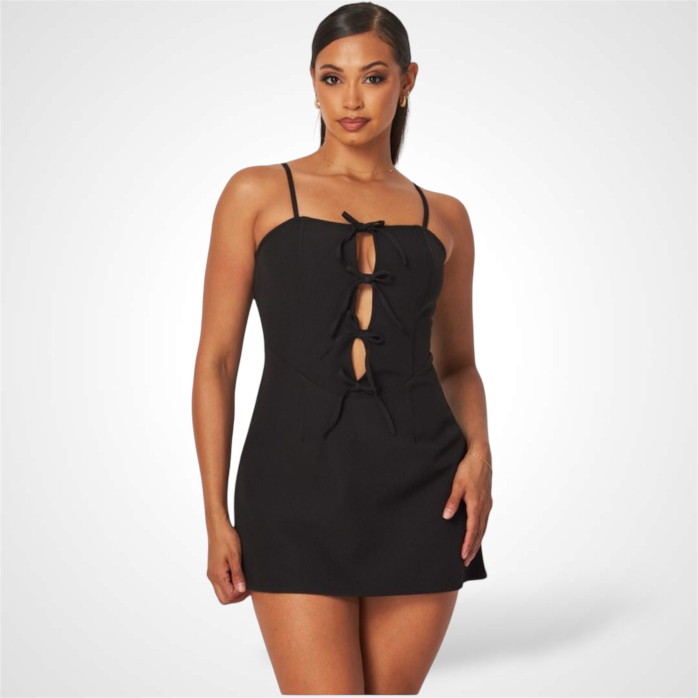 Darian Bow Detail Keyhole Mini Dress-1