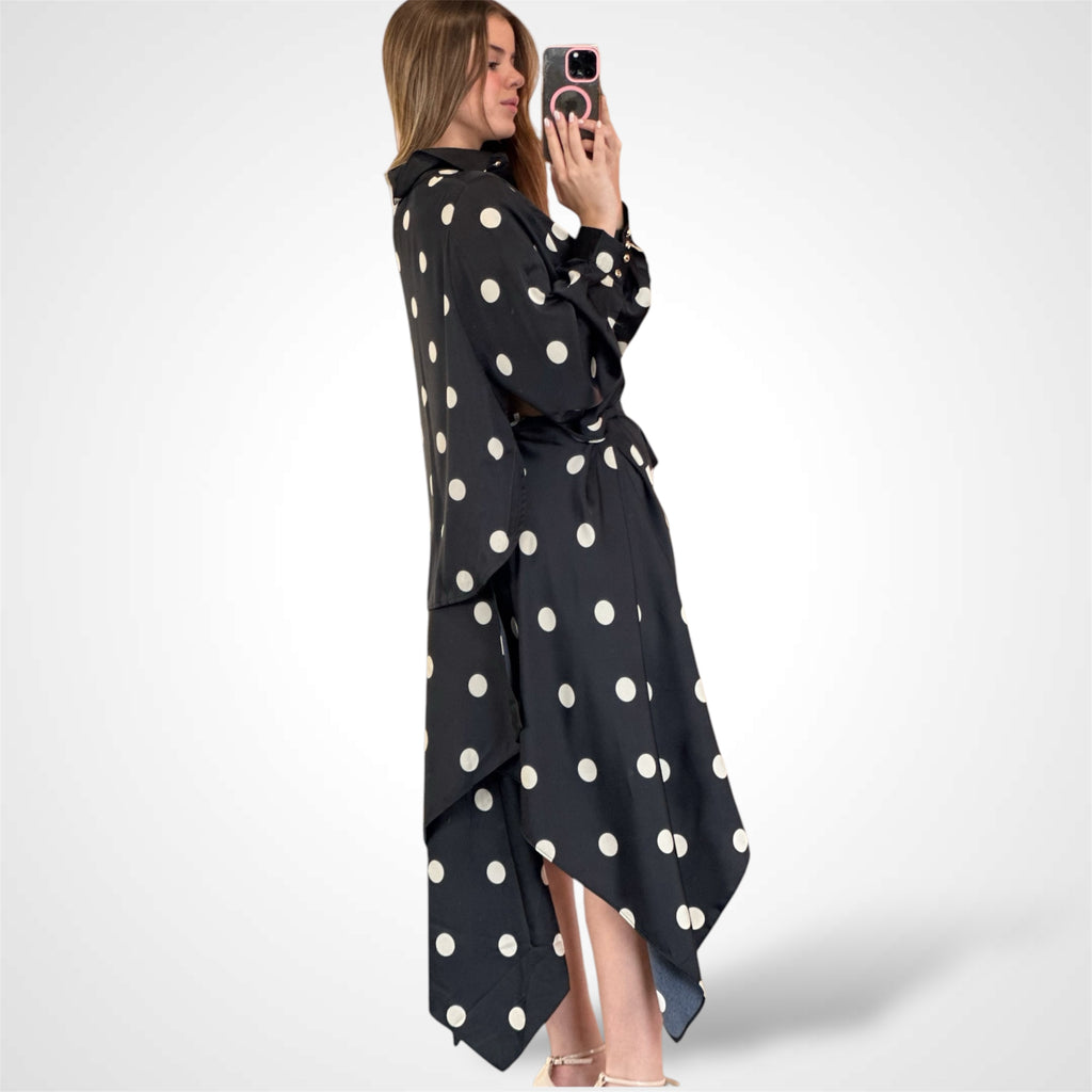 POLKA DOT DRAPE SHIRT SKIRT SET