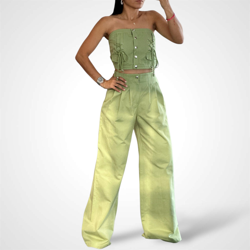 FRONT BUTTONS TOP & LONG PANTS SET