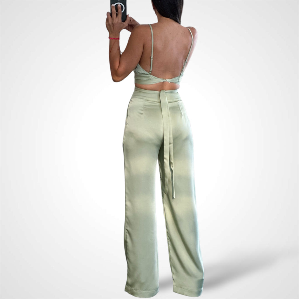 Halter Neck Tied Top And Pants Set