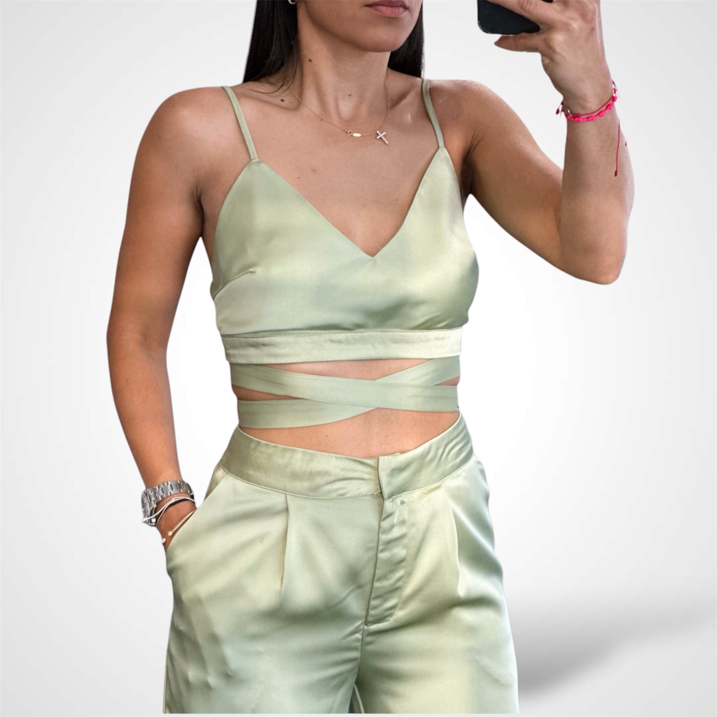 Halter Neck Tied Top And Pants Set•-3