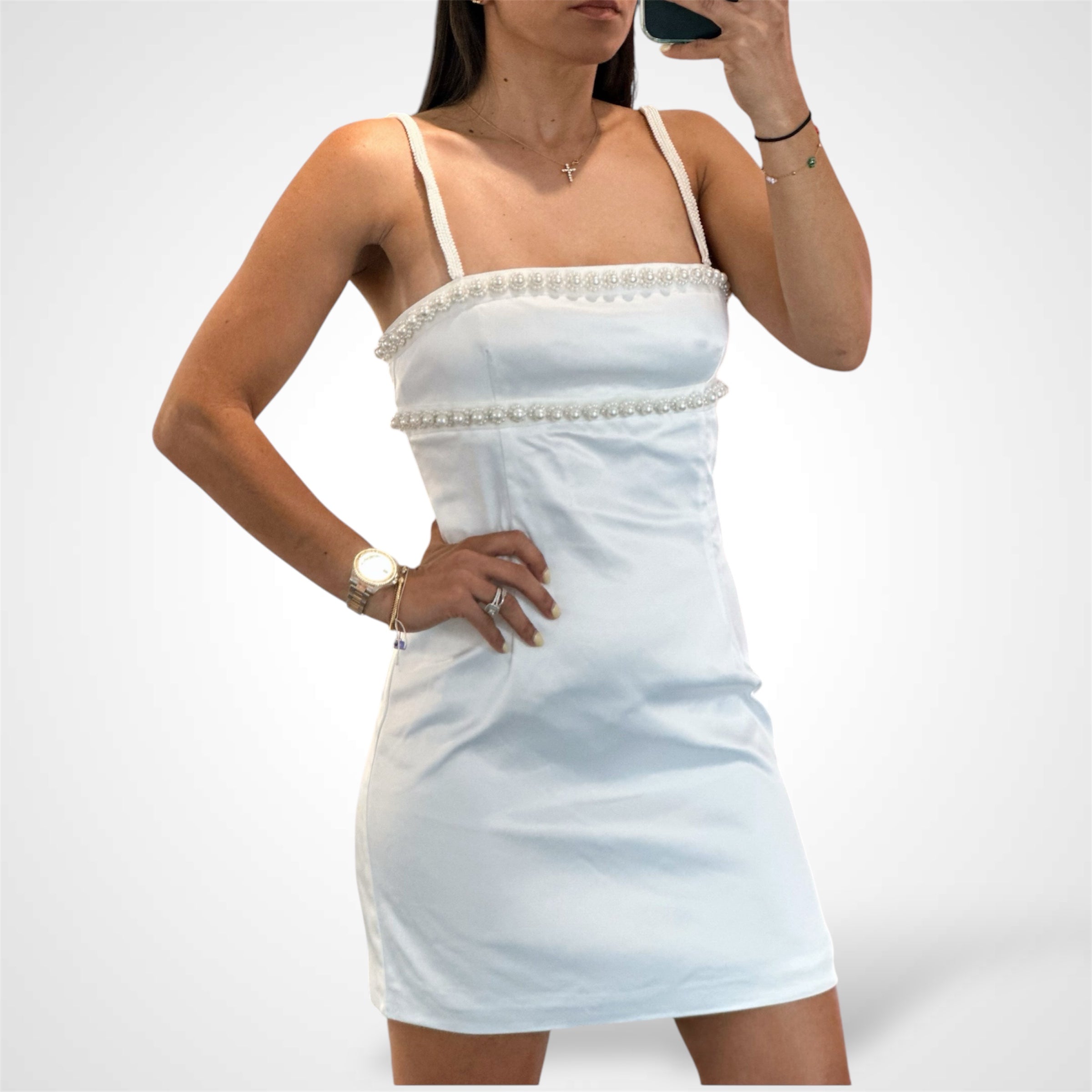 BEADED TRIM MINI DRESS-1
