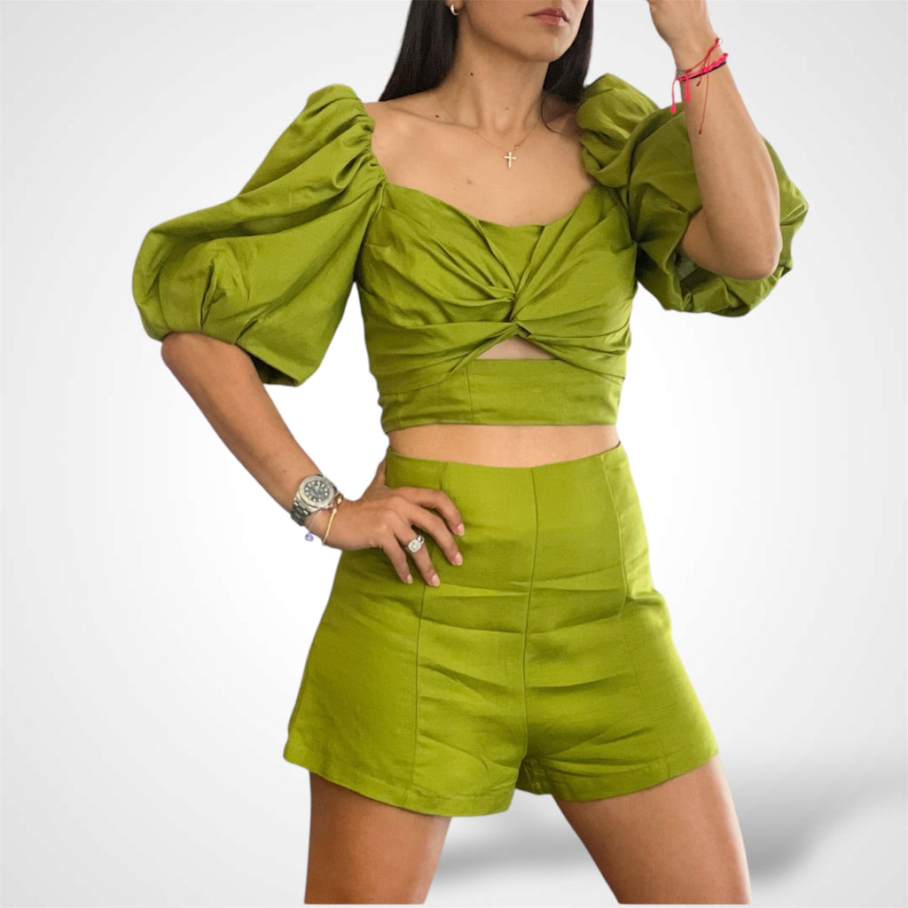 Linen Puff Sleeve Set