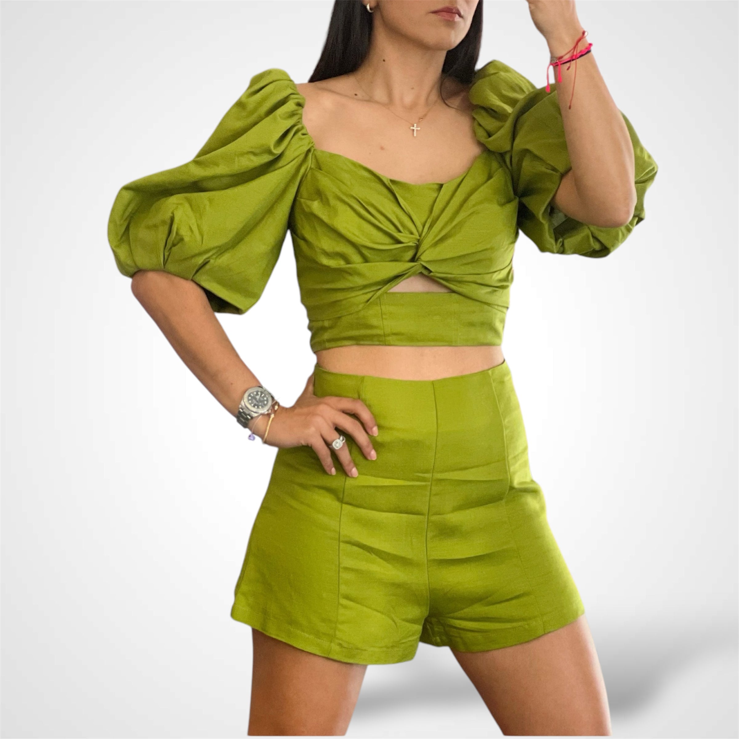 Linen Puff Sleeve Set