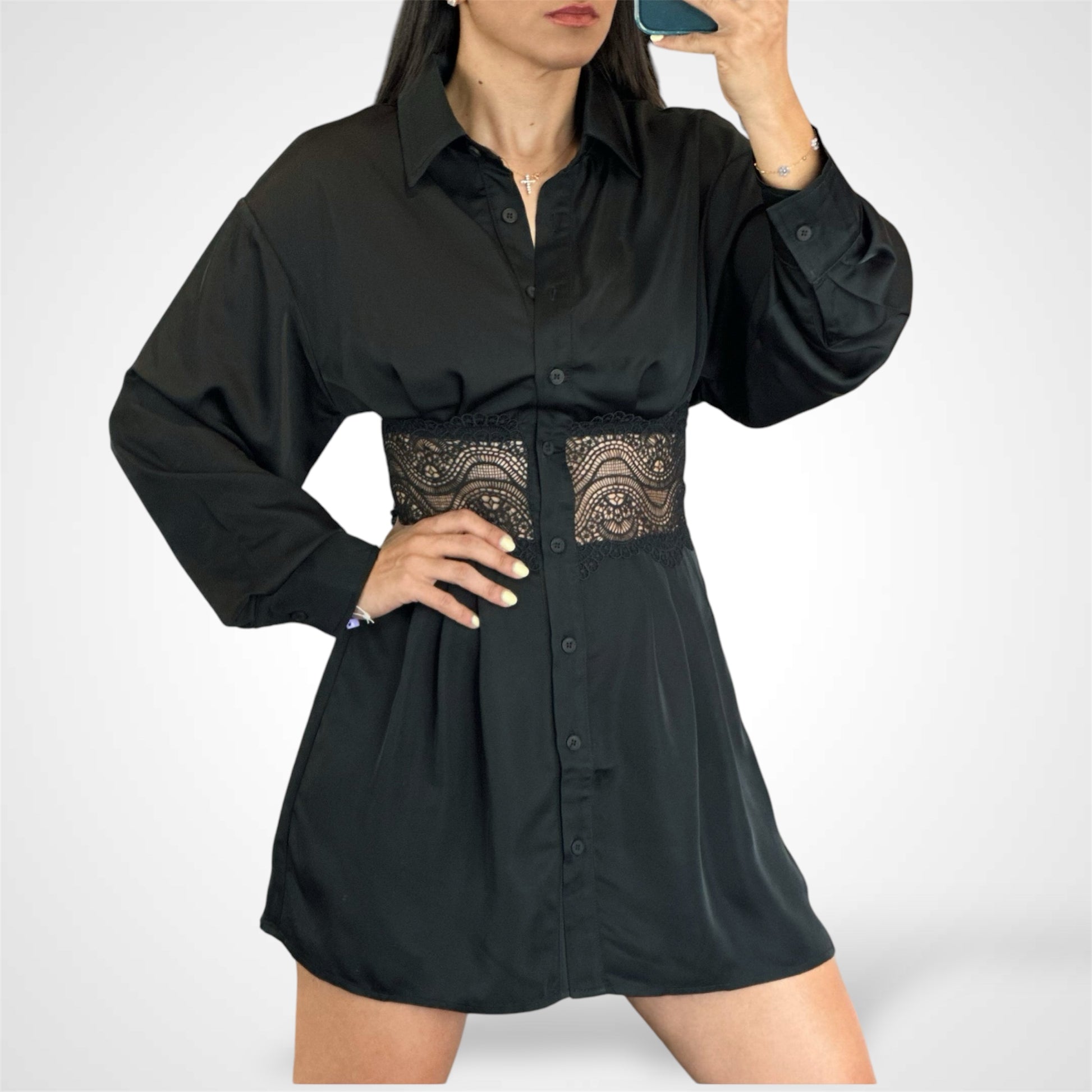 Black Lace Shirt Dress Asterisco Boutique Black Lace Shirt Dress Asterisco Boutique