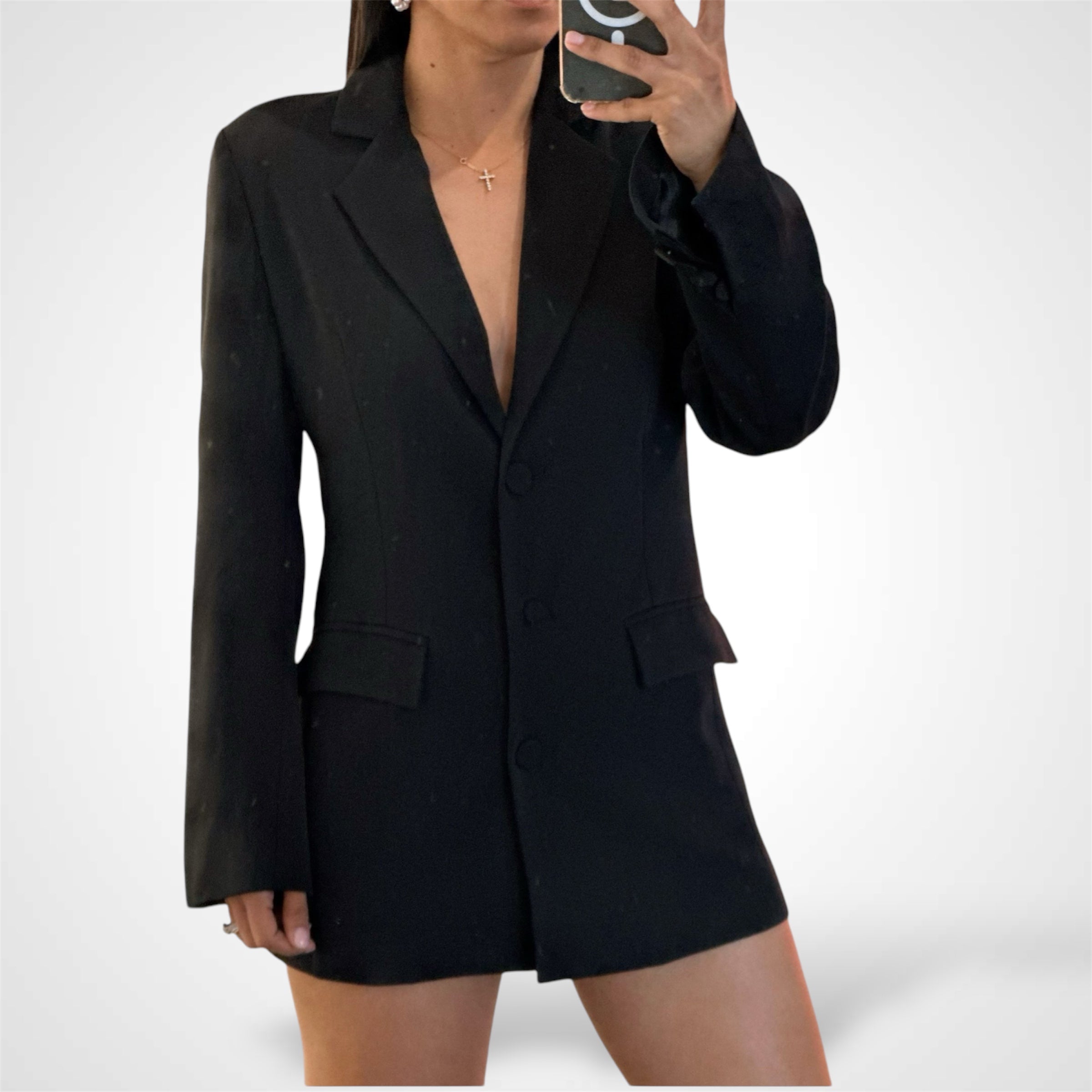 Black Rhinestone Blazer Dress•