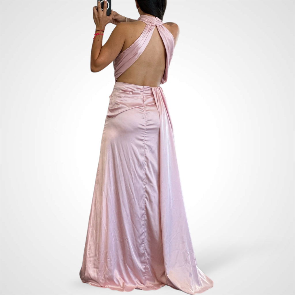 Halter Satin Drape Dress