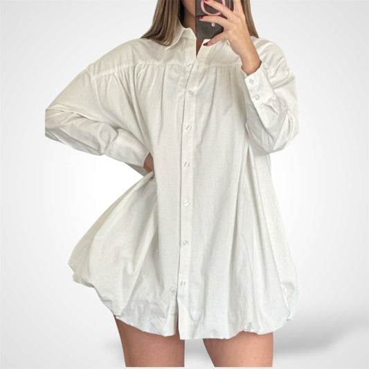 Bubble hem Cotton long sleeve Mini Dress