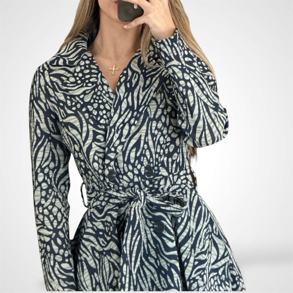 BUTTON CLOSURE POCKETS PRINTED HIGH-LOW MAXI DRESS