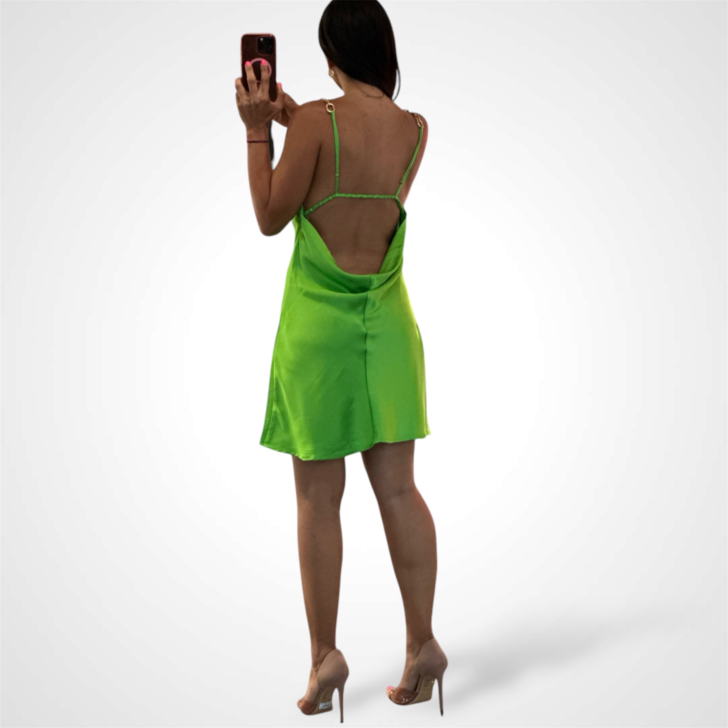 CHAIN FRONT SATIN DRESS