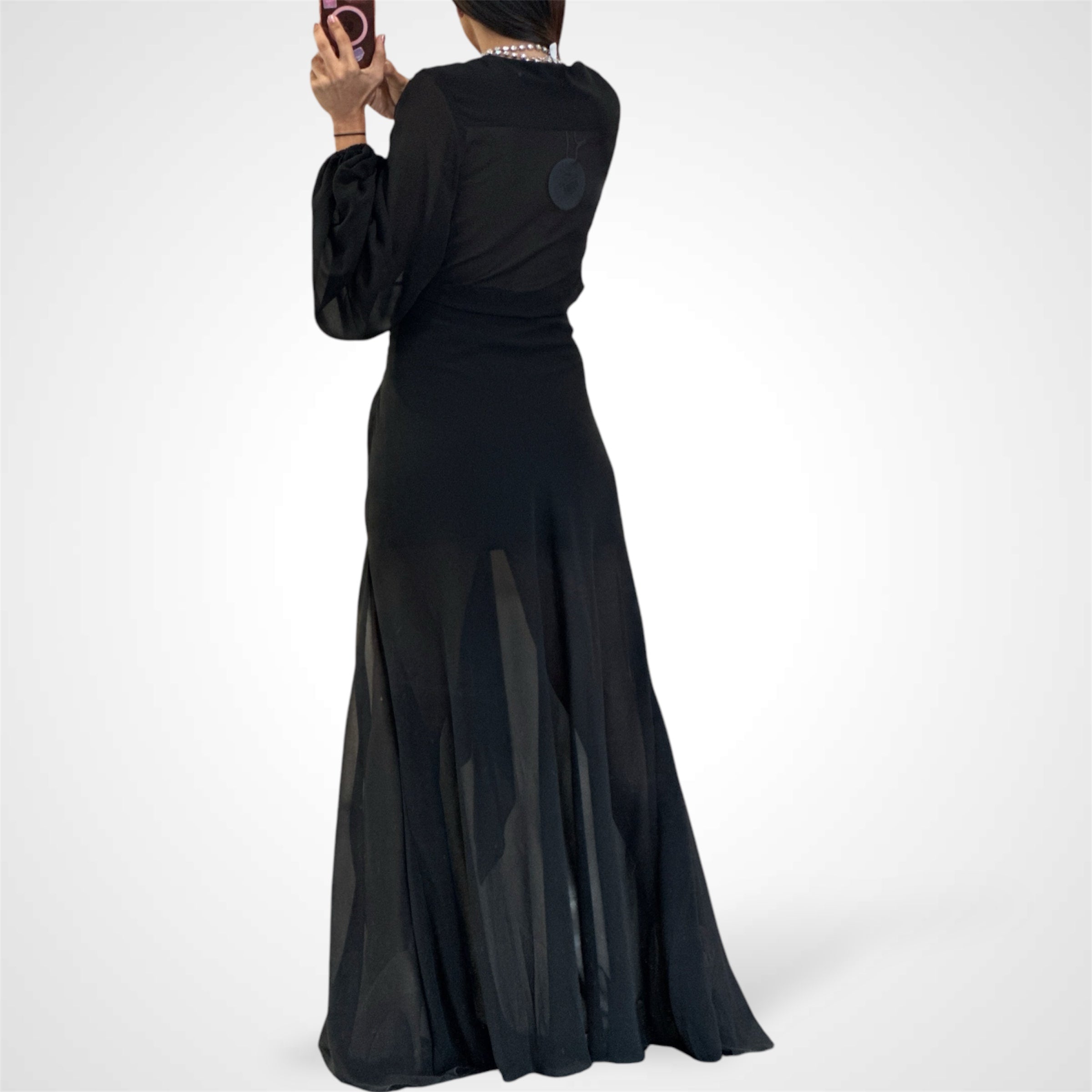 SOLID CHIFFON TIE FRONT MAXI DRESS•-3