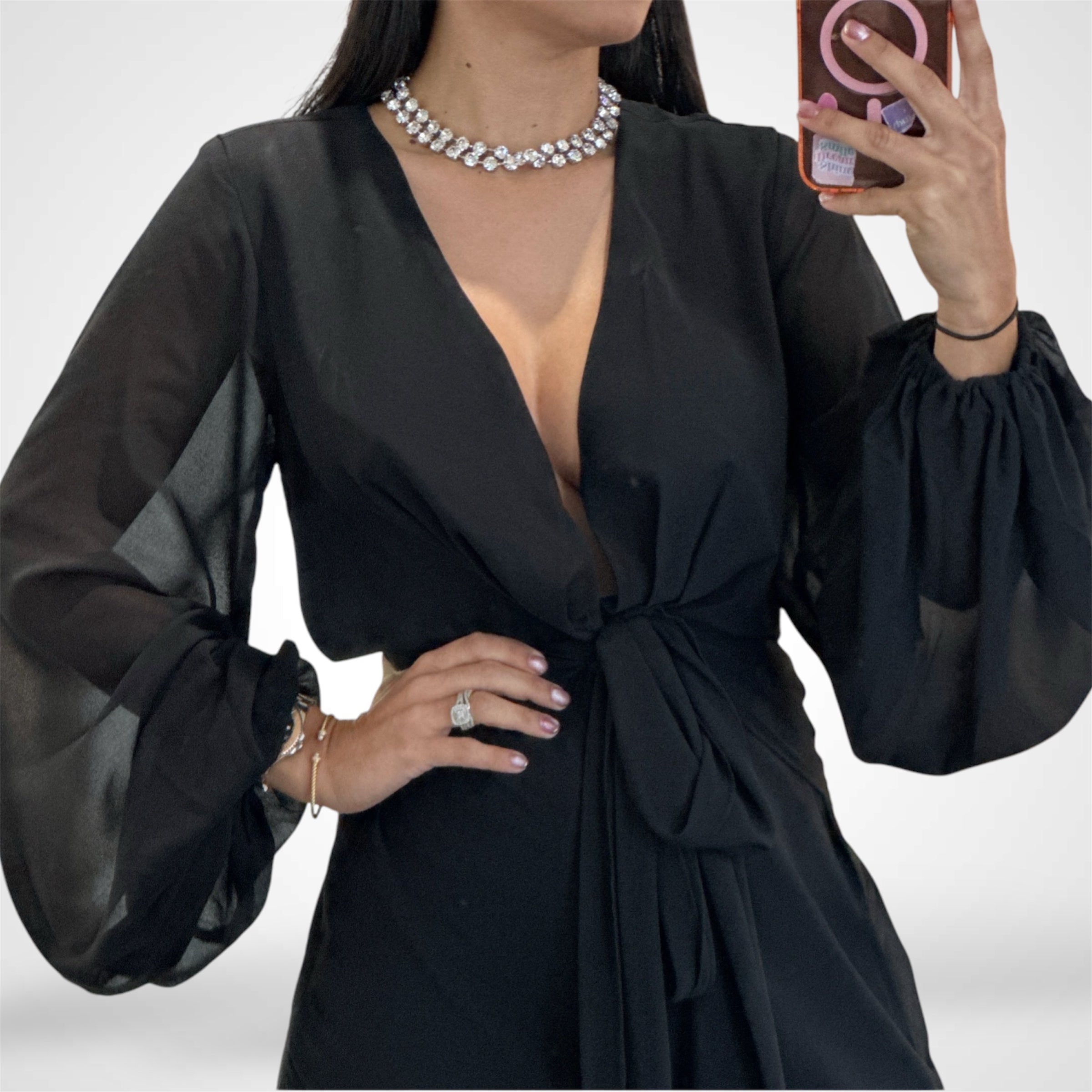 SOLID CHIFFON TIE FRONT MAXI DRESS•-2