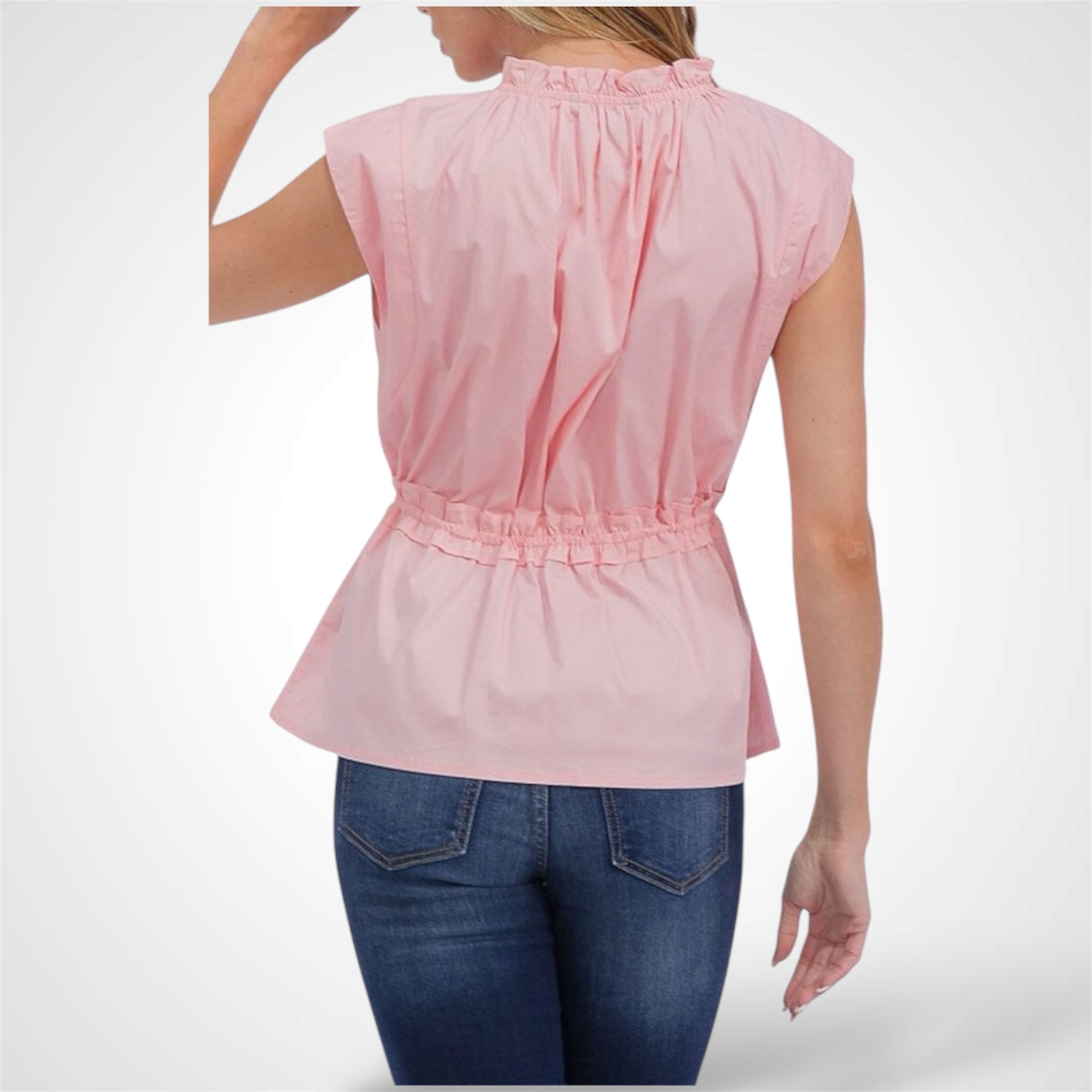 Pink Sleeveless Front Tie Peplum Top•-2