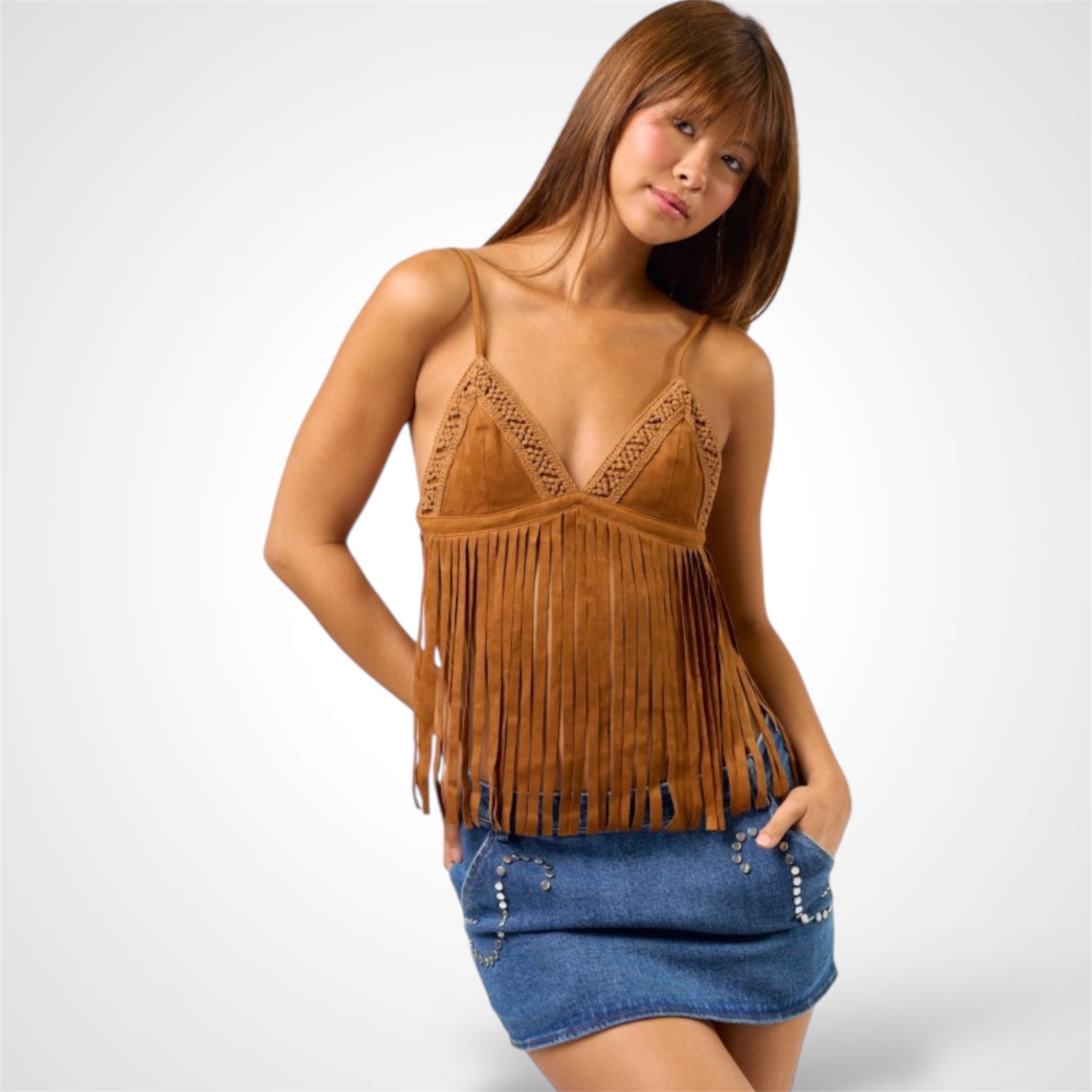 SUEDE FRINGE TANK TOP•