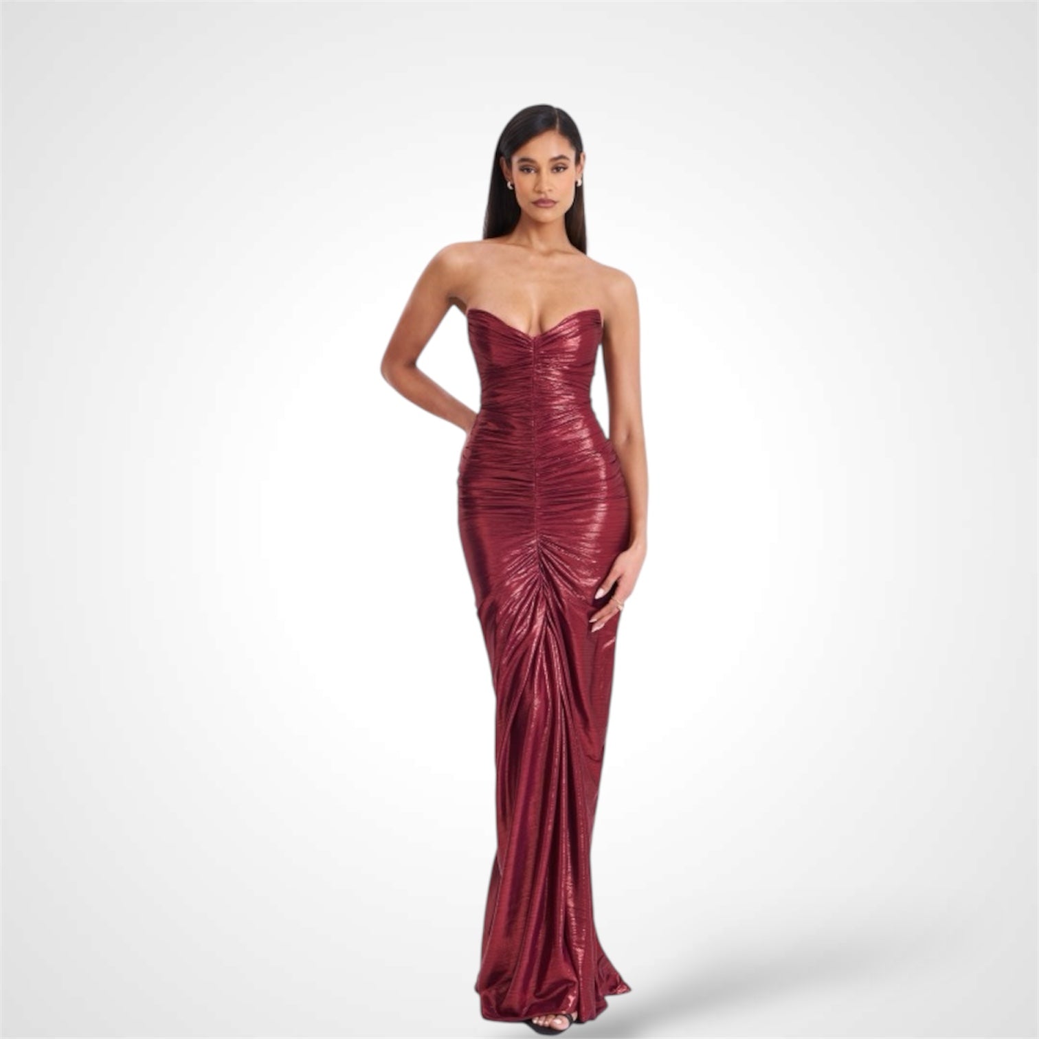 SABLE RUCHED BURGUNDY GLITTER MERMAID GOWN