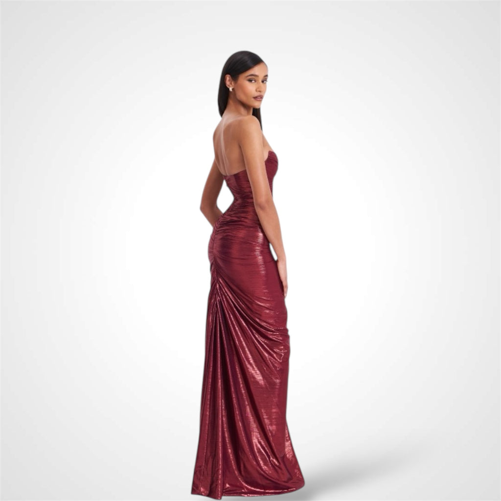 SABLE RUCHED BURGUNDY GLITTER MERMAID GOWN