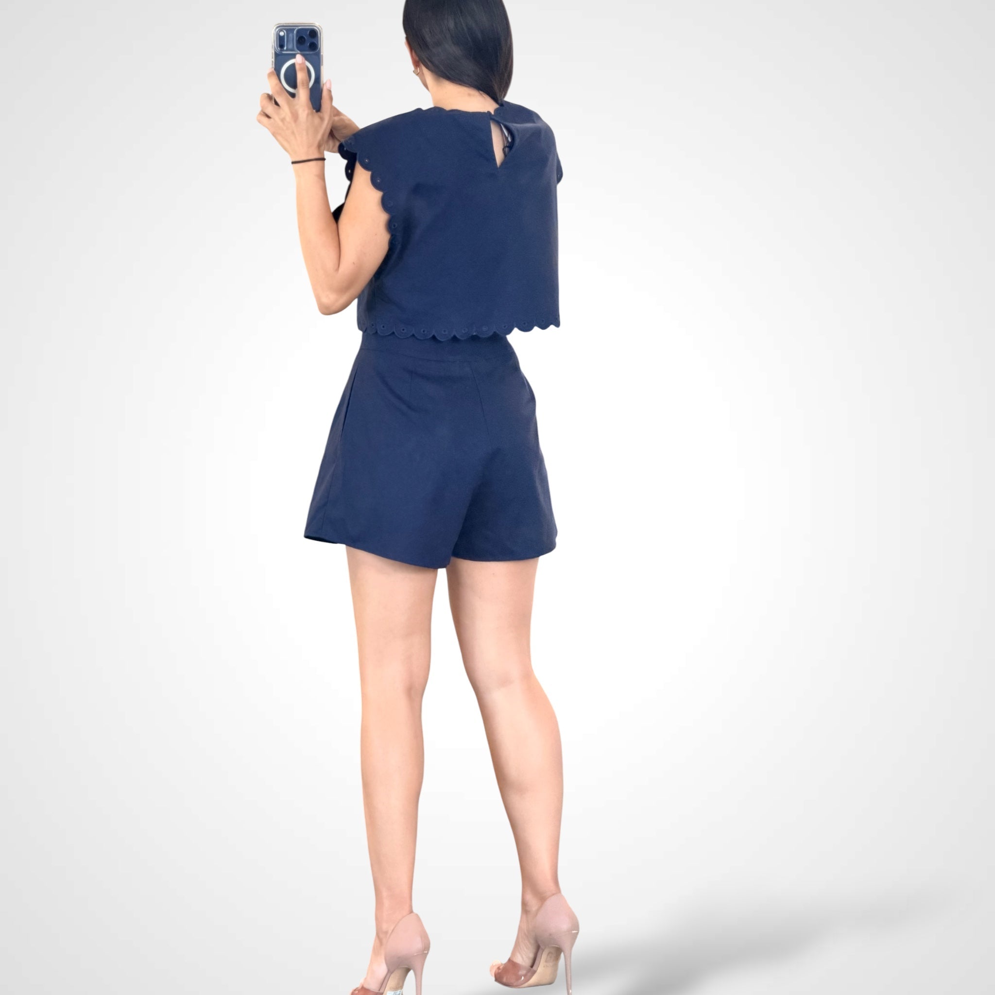 Embroidery Navy Crop Top-2