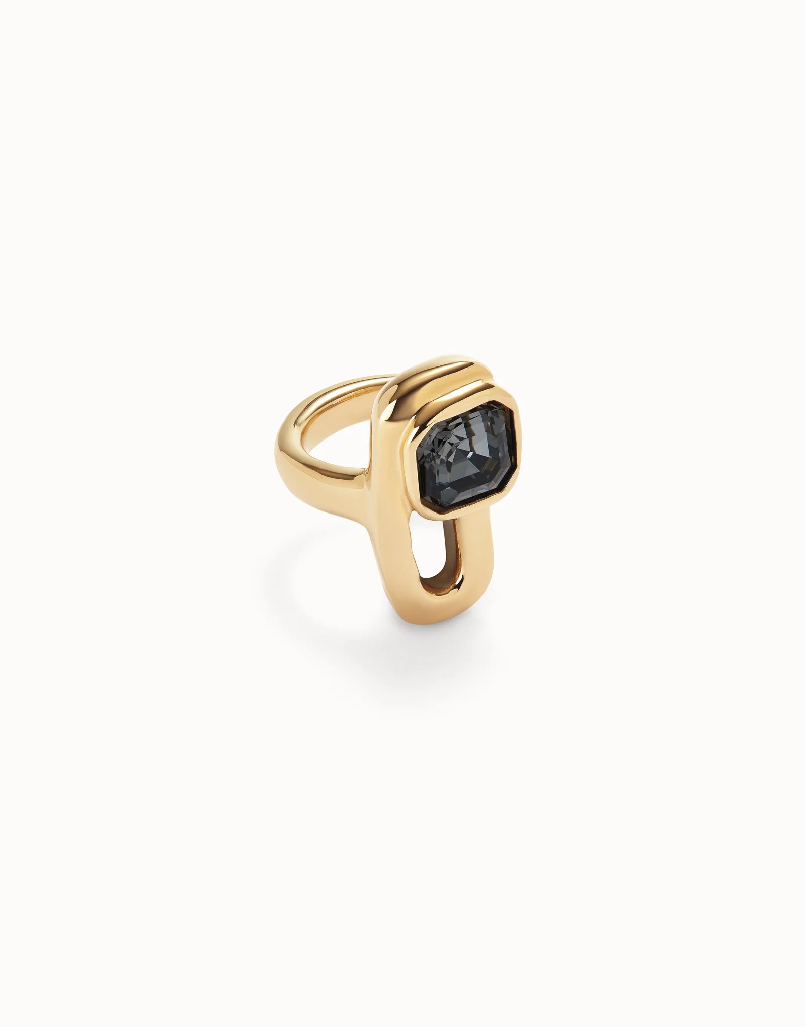 UNO DE 50 - Anillo bañado en oro de 18k con cristal negro•-2