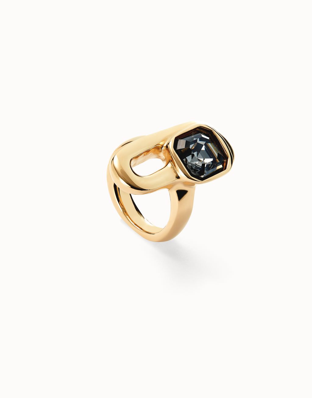 UNO DE 50 - Anillo bañado en oro de 18k con cristal negro