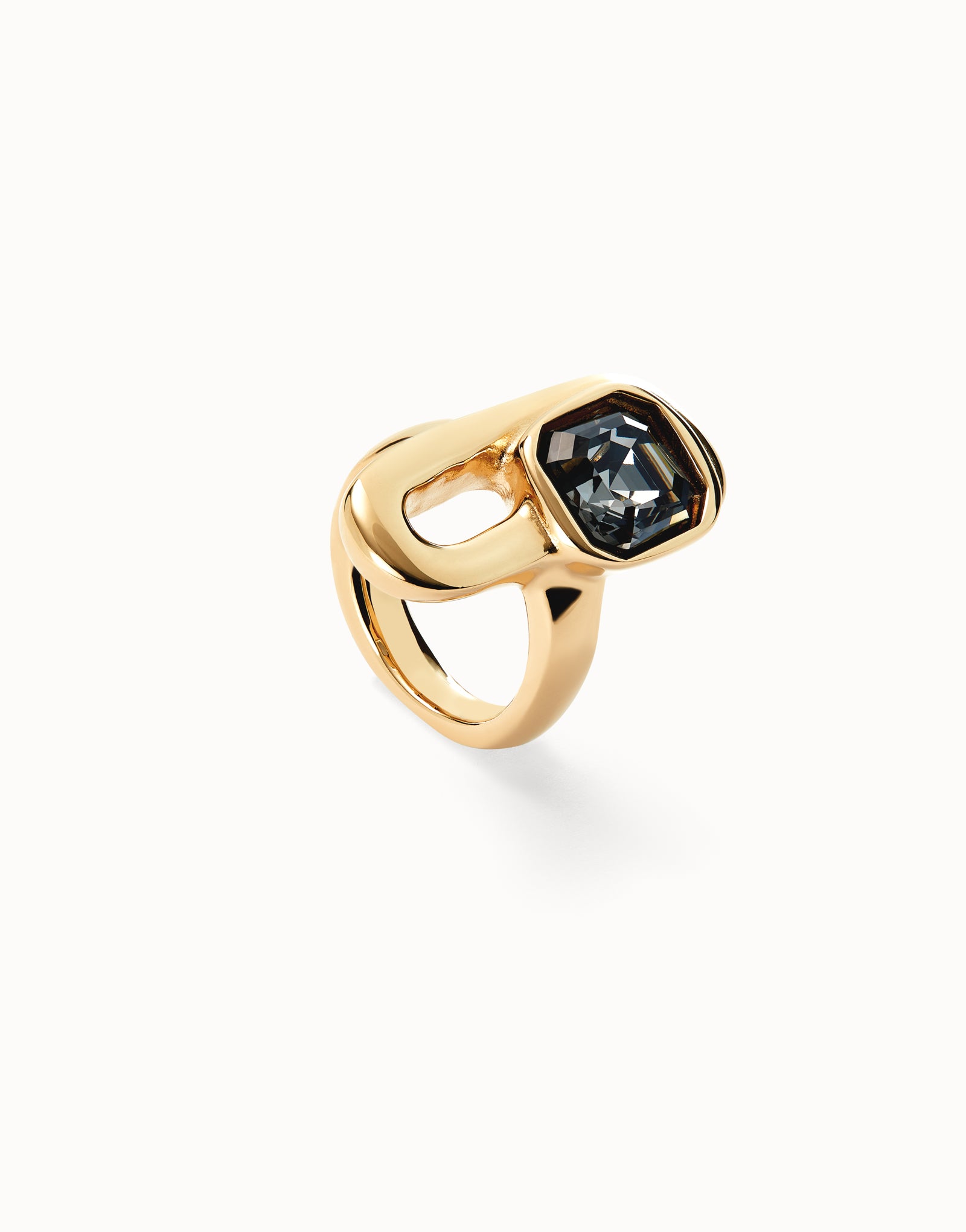 UNO DE 50 - Anillo bañado en oro de 18k con cristal negro•