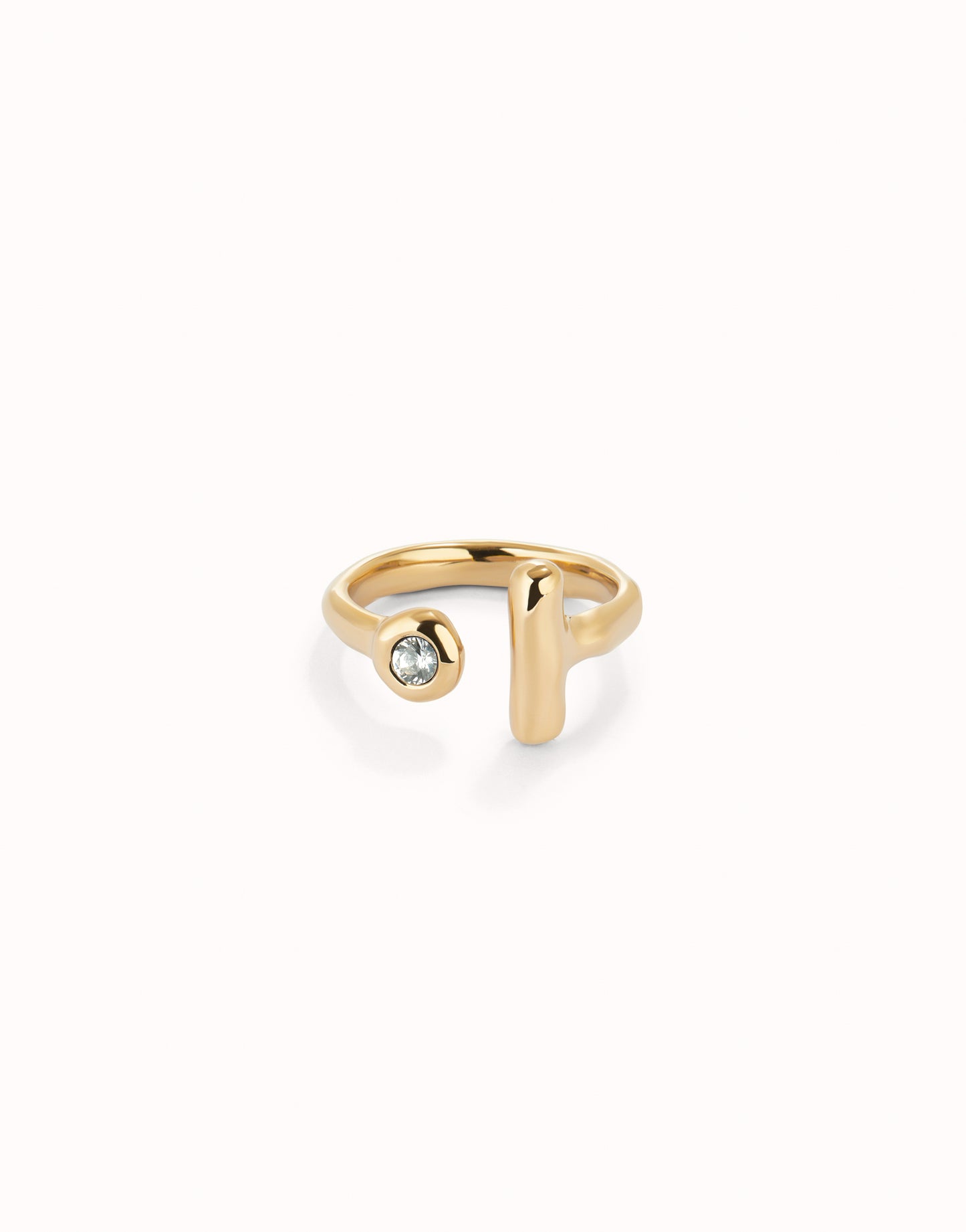 UNO D 50-Anillo abierto bañado en oro 18k con topacio blanco