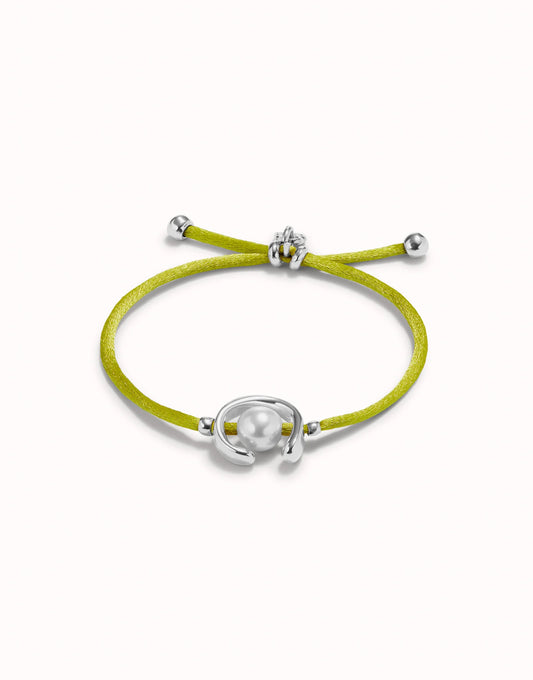 UNO DE 50 - Pulsera de hilo lima con perla shell fornitura bañada en plata de ley.