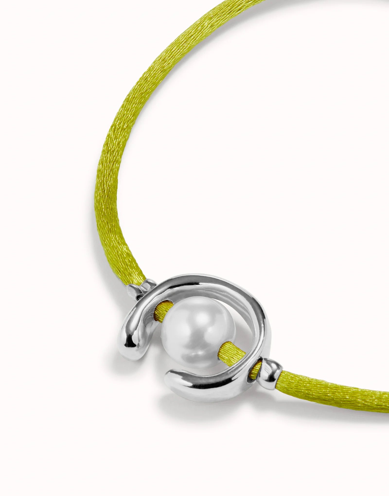 UNO DE 50 - Pulsera de hilo lima con perla shell fornitura bañada en plata de ley•-3