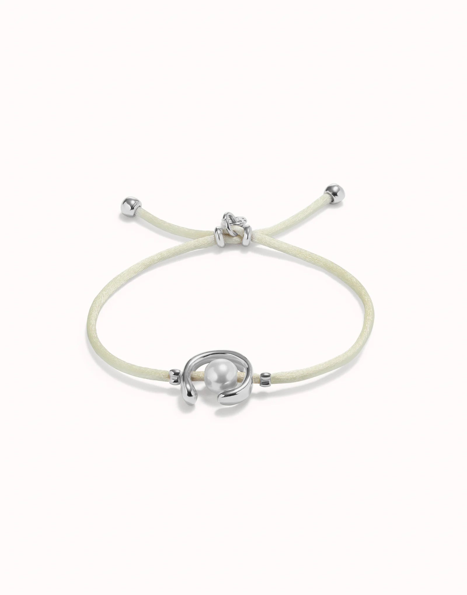 UNO DE 50 - Pulsera de hilo crema con perla shell fornitura bañada en plata de ley•-1