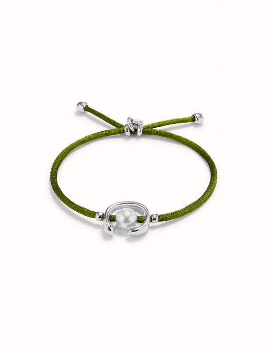 UNO DE 50 - Pulsera de hilo verde oscuro con perla shell fornitura bañada en plata de ley.
