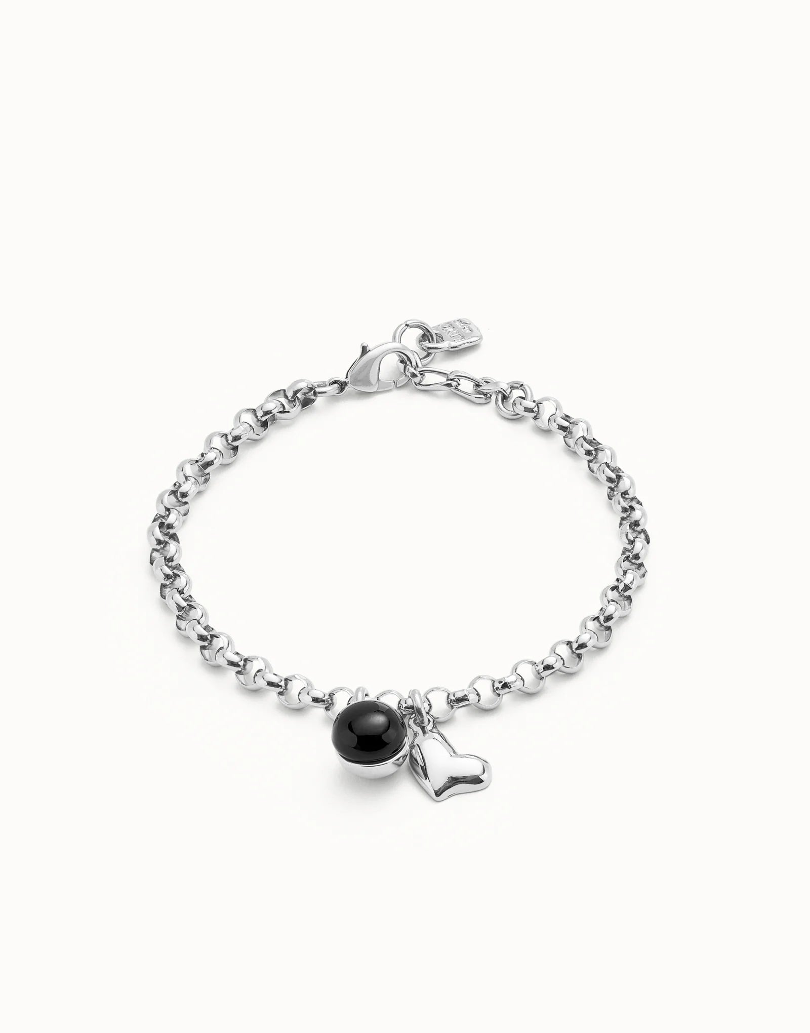 Pulsera cadena bañadas en plata de ley con charm corazón•