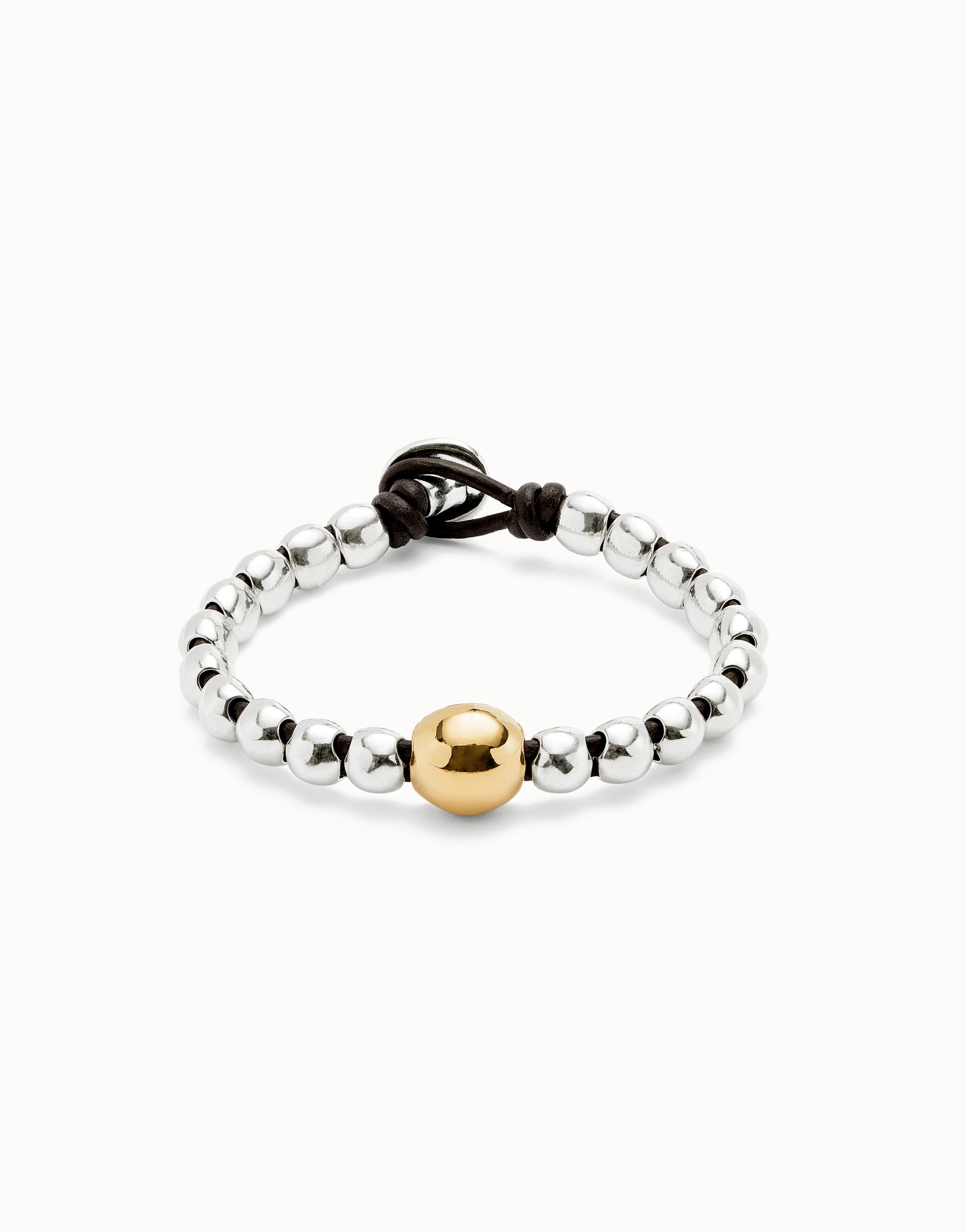 Pulsera de bolas bañadas en plata de ley y bola central bañada en oro 18k•