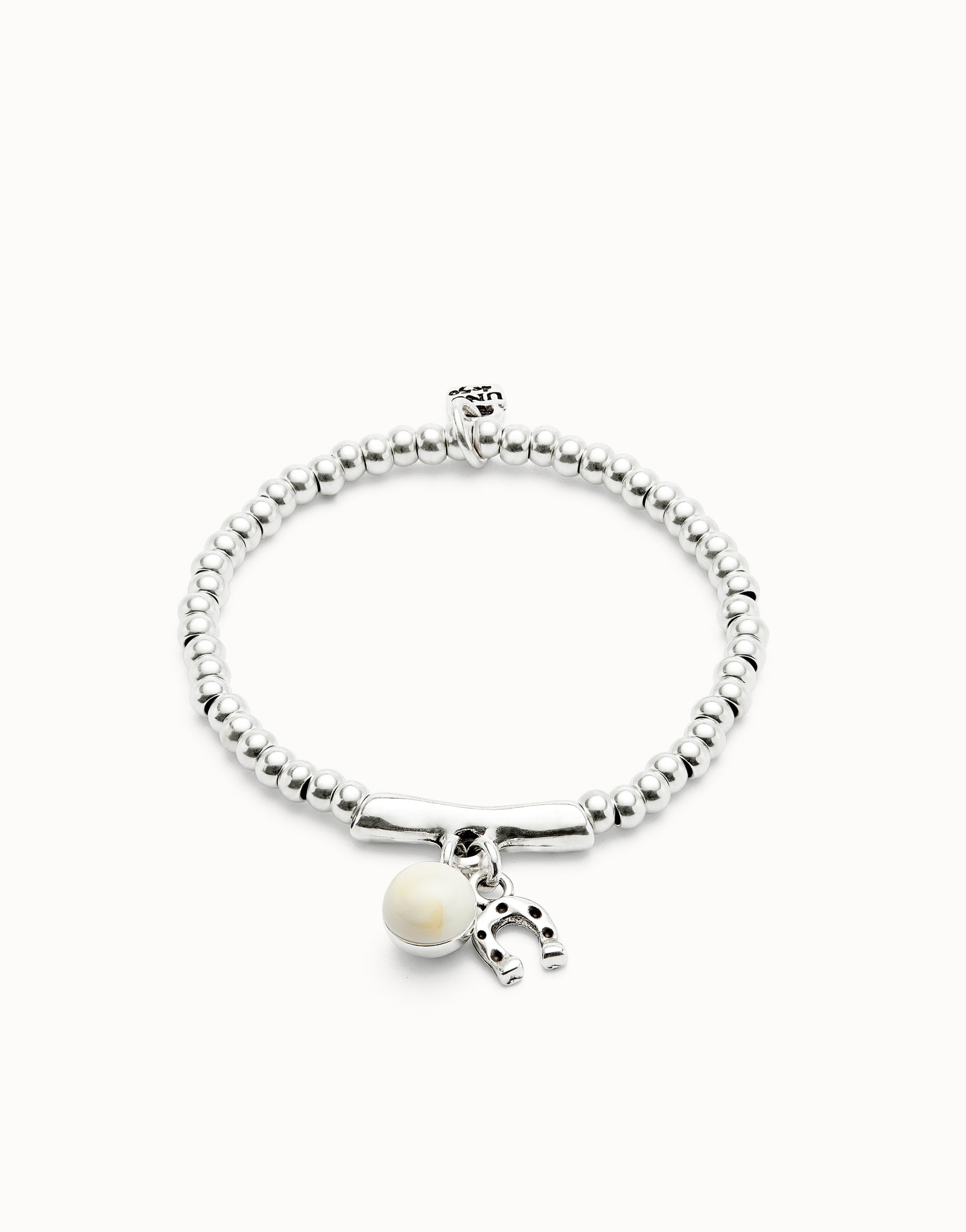 Pulsera bañada en plata de ley y cristal de murano marfil y herradura•-1