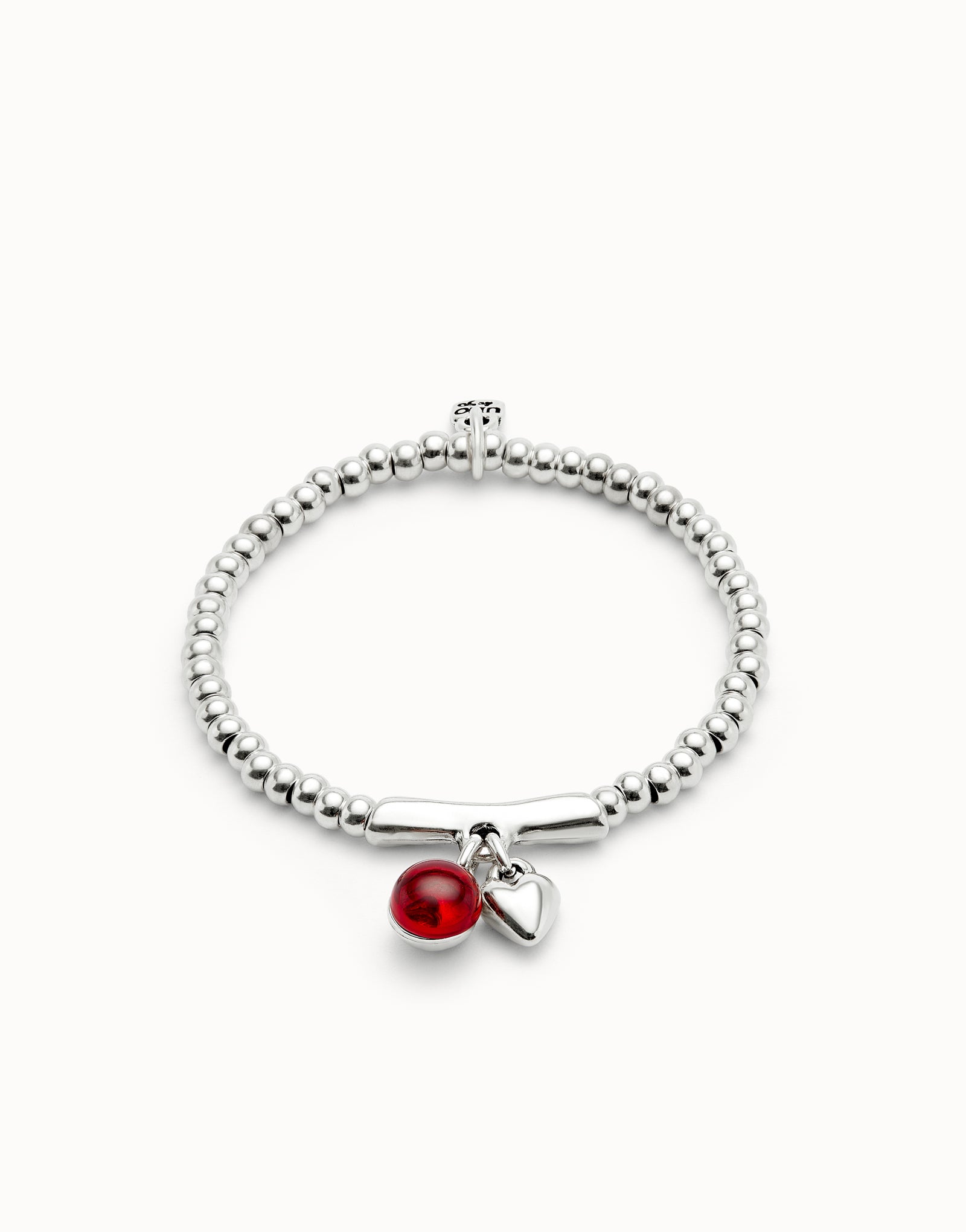 Pulsera de bolas bañadas en plata de ley y cristal de murano rojo